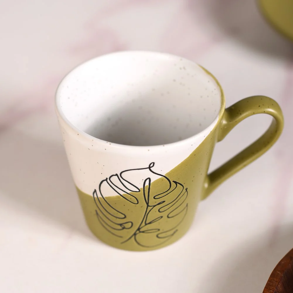 Serene Tropics Ceramic Tea Cup And Saucer Set Of 4 Olive 225ml - Image 7