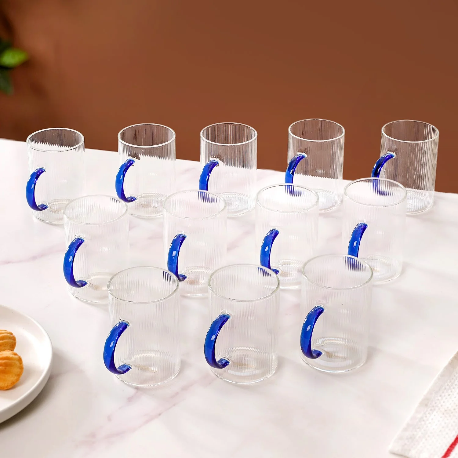 Set Of 12 Glass Tea Cups With Blue Handle 200ml - Image 3