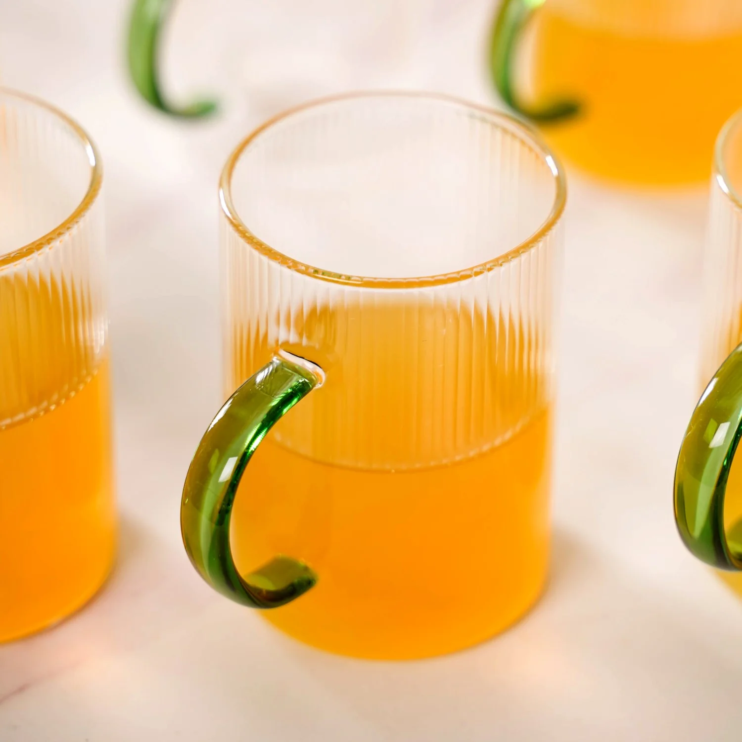 Set Of 12 Glass Tea Cups With Green Handle 200ml - Image 3