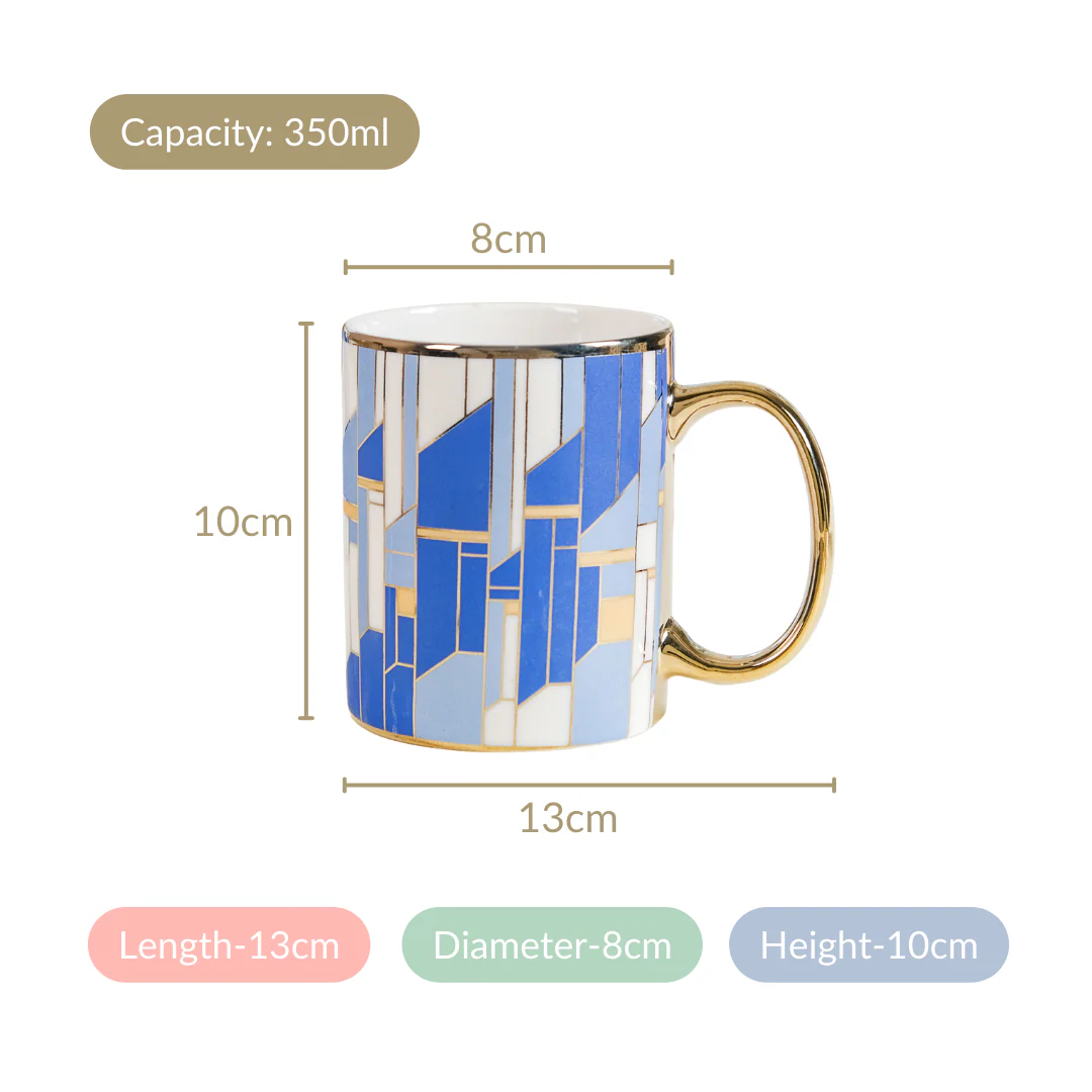 Set Of 2 Blue Gold Tea Cups With Gift Box 350ml - Image 4