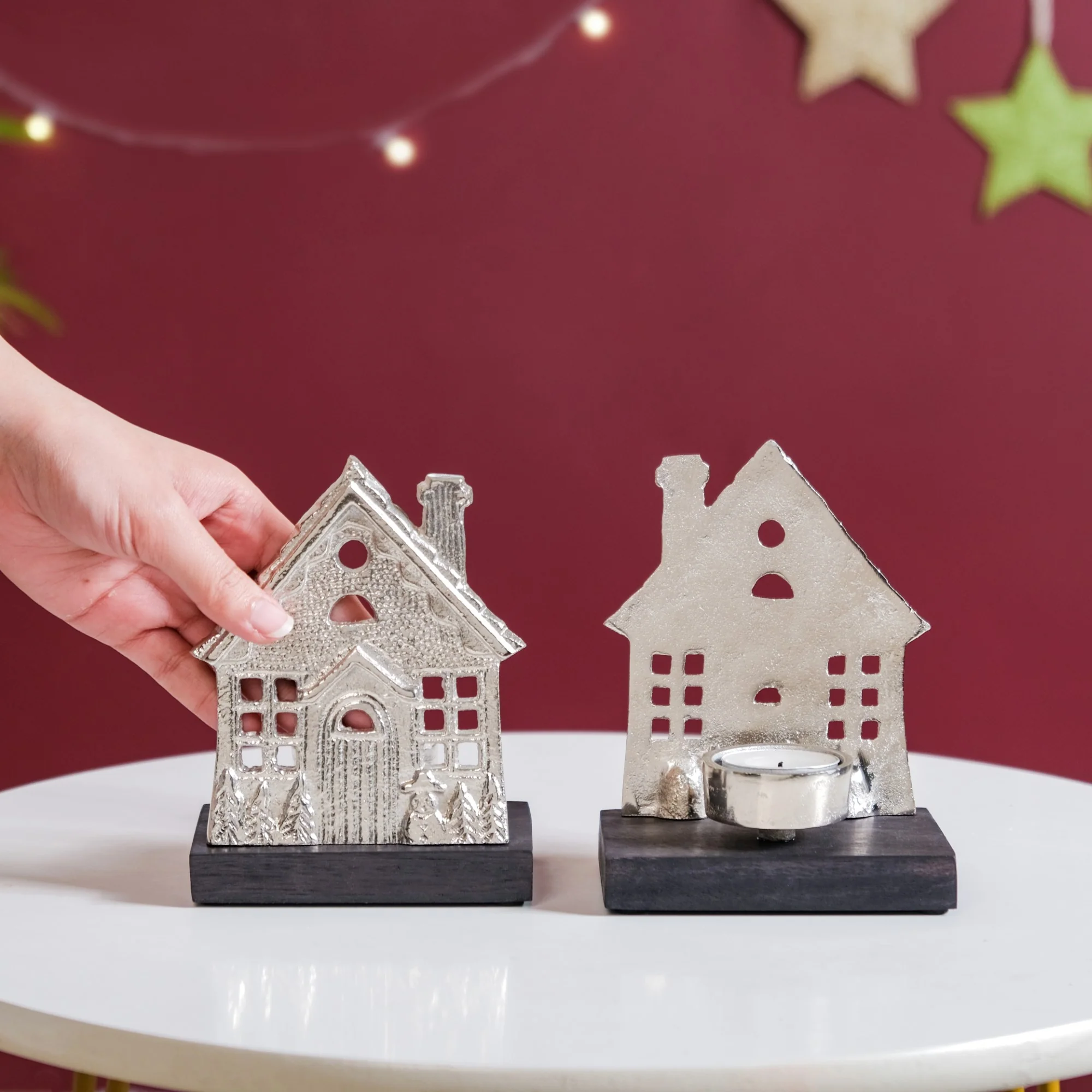 Set Of 2 Christmas Home Tea Light Holder - Image 3