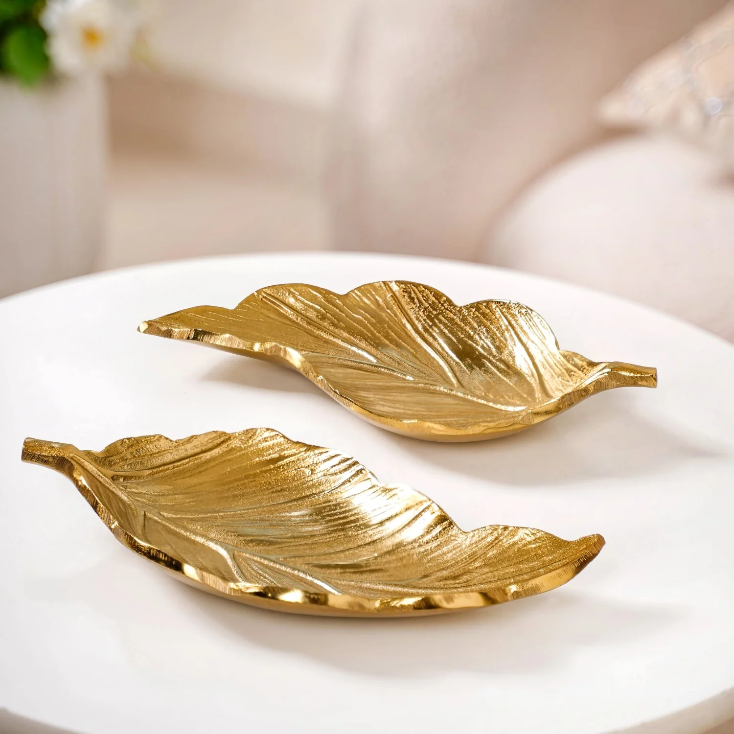 Set Of 2 Decorative Gold Leaf Trinket Tray - Image 3
