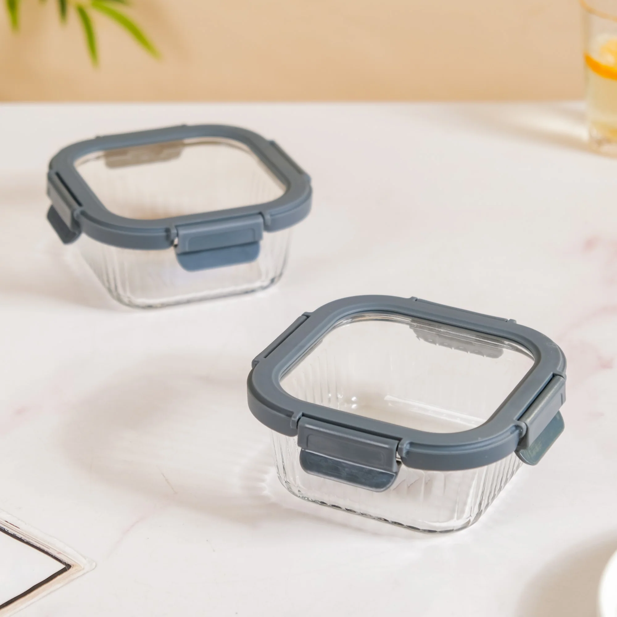 Set Of 2 Fluted Glass Container With Airtight Lid 500ml - Image 10
