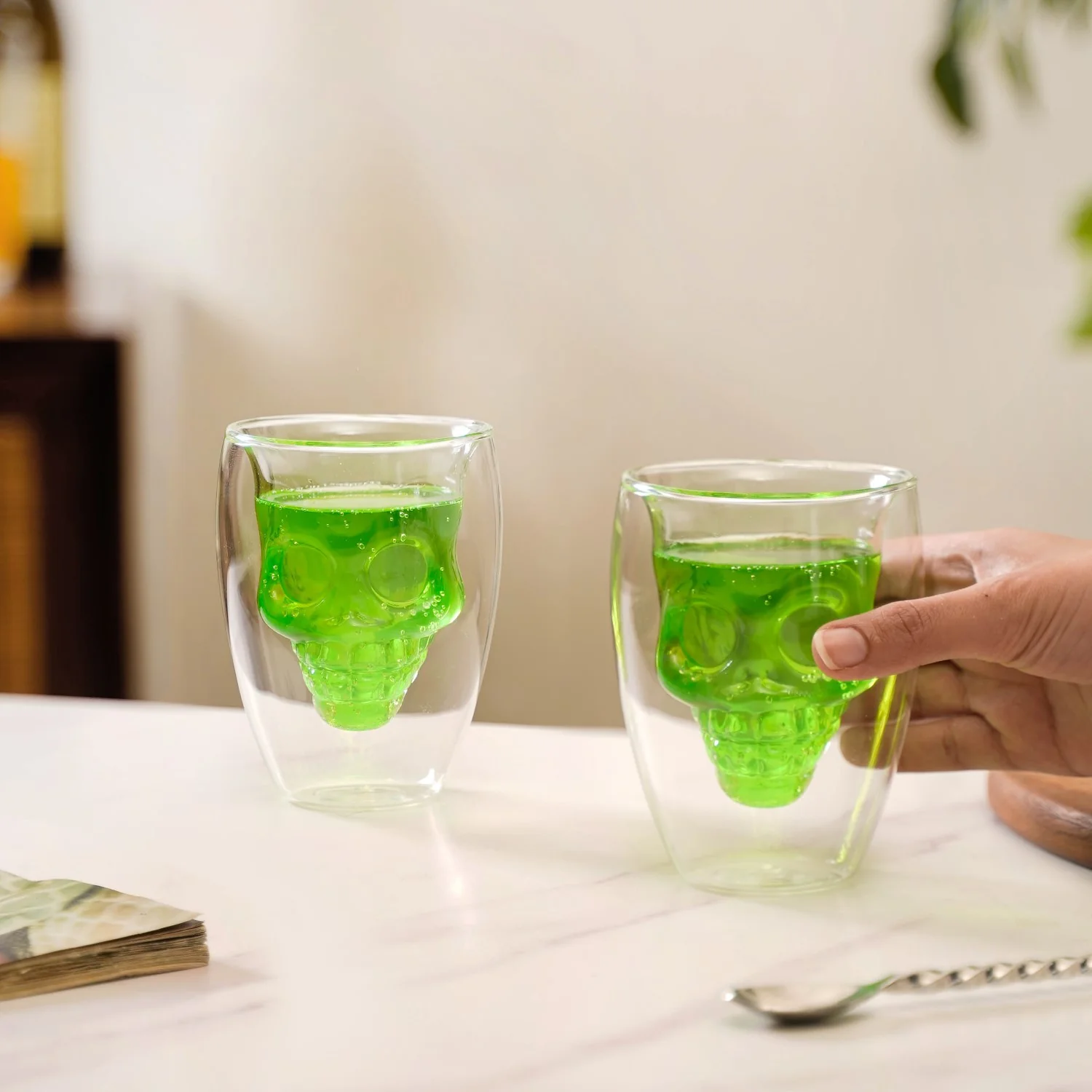 Set Of 2 Glass Skull Double Wall Tumblers 250ml - Image 2