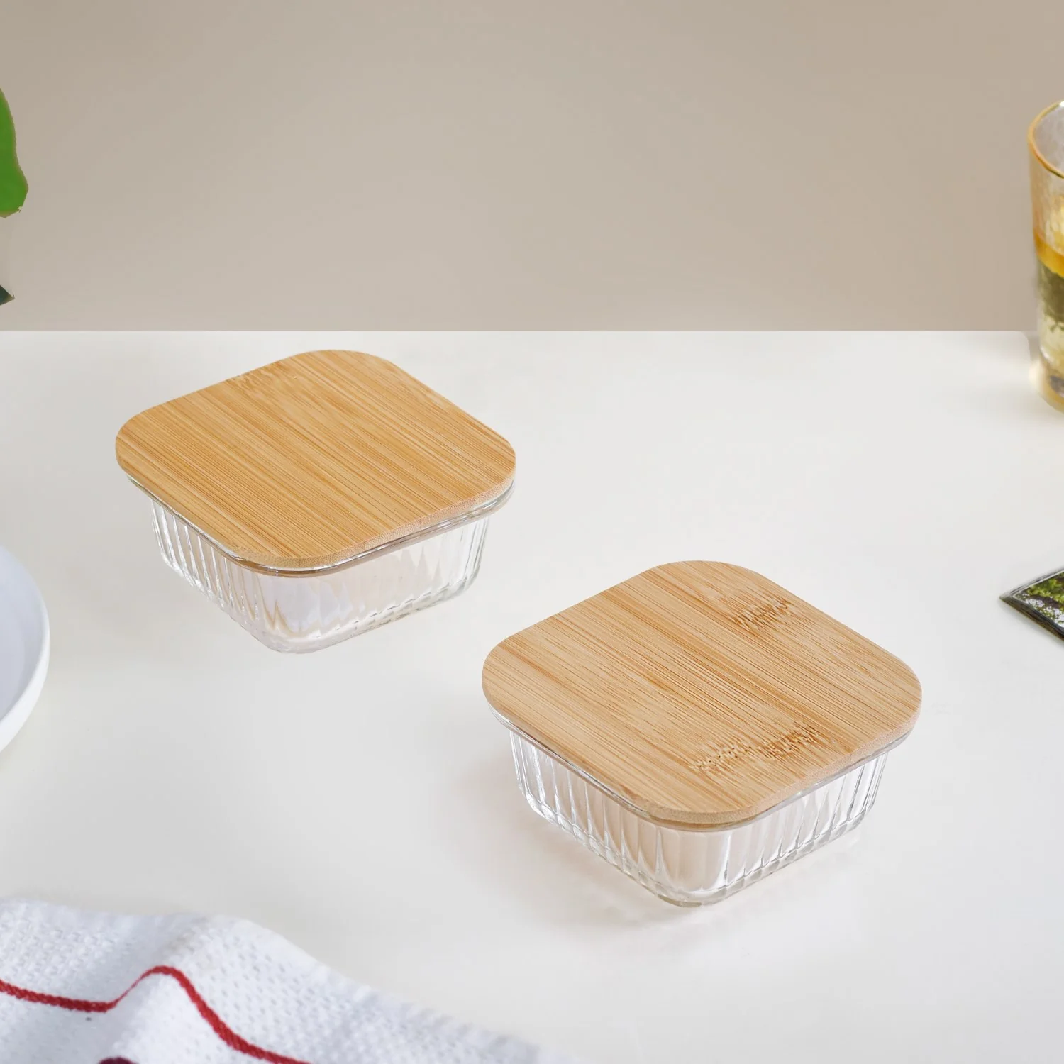 Set Of 2 Glass Tiffin Box With Bamboo Lid 300ml - Image 3
