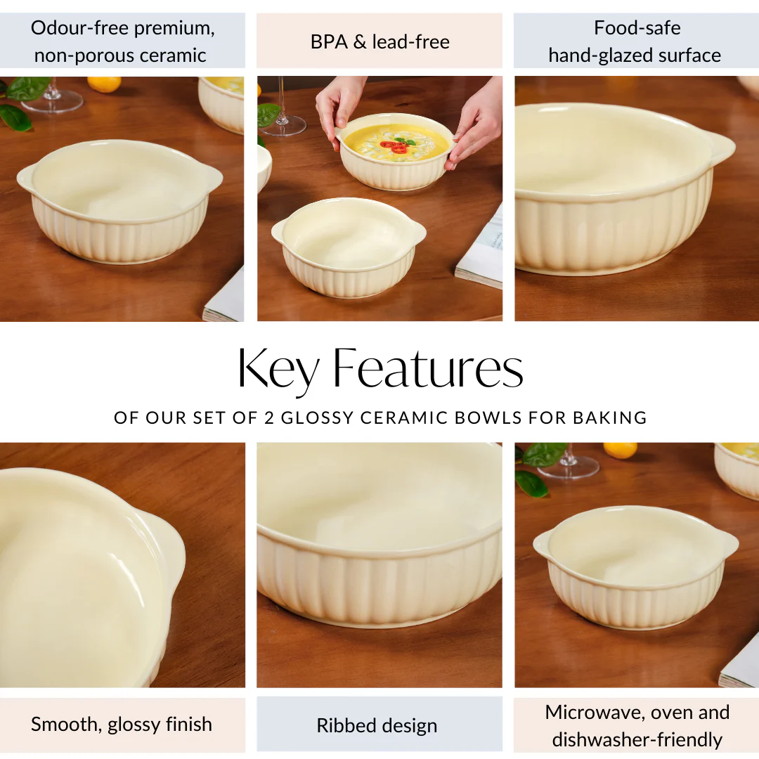Set Of 2 Glossy Ceramic Bowls For Serving 800ml - Image 5