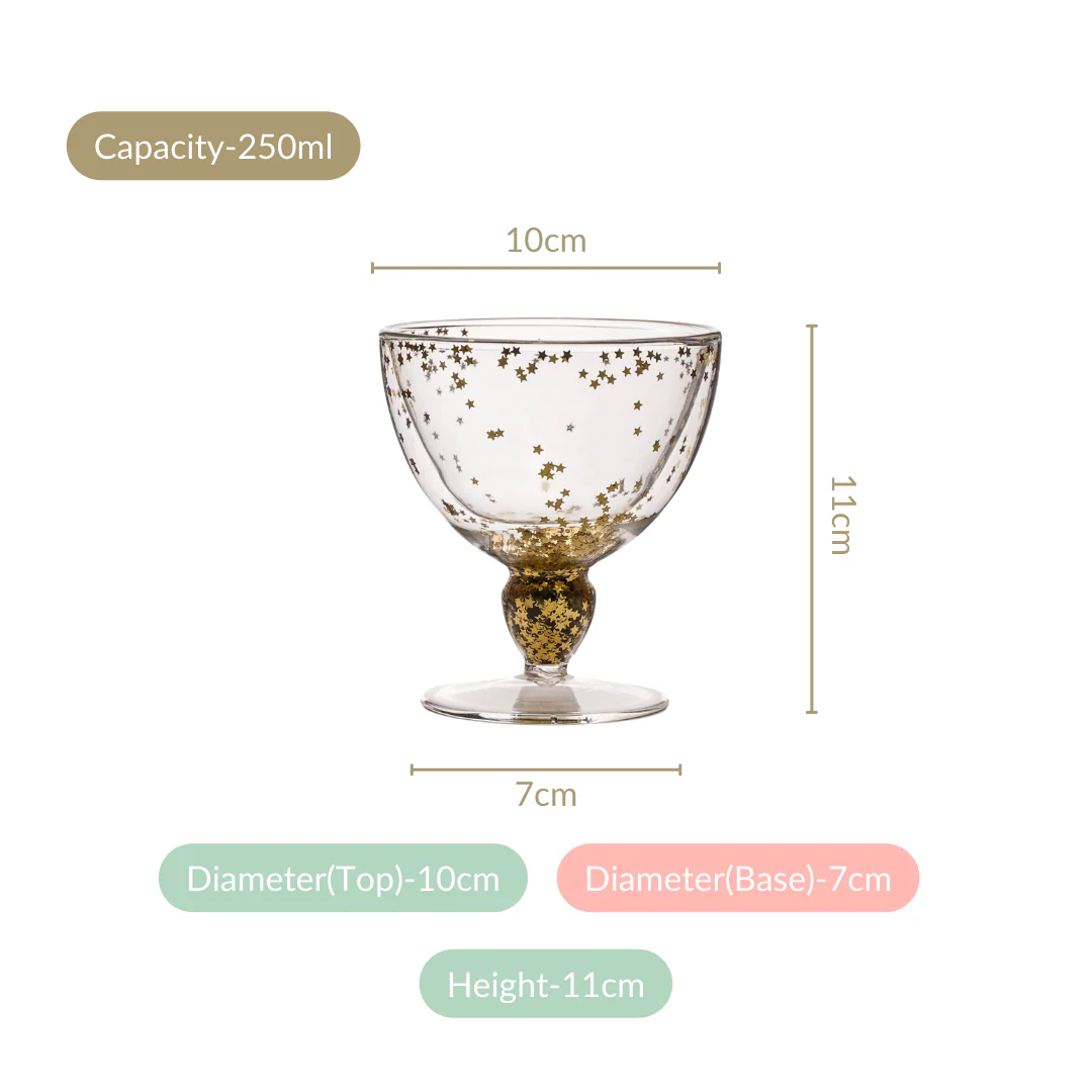 Set Of 2 Gold Confetti Filled Double Walled Wine Glass Goblet 250ml - Image 4