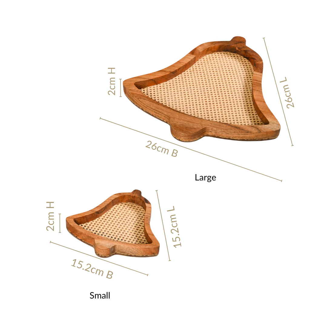 Set Of 2 Jingle Bells Wooden Platters With Rattan Weave - Image 6