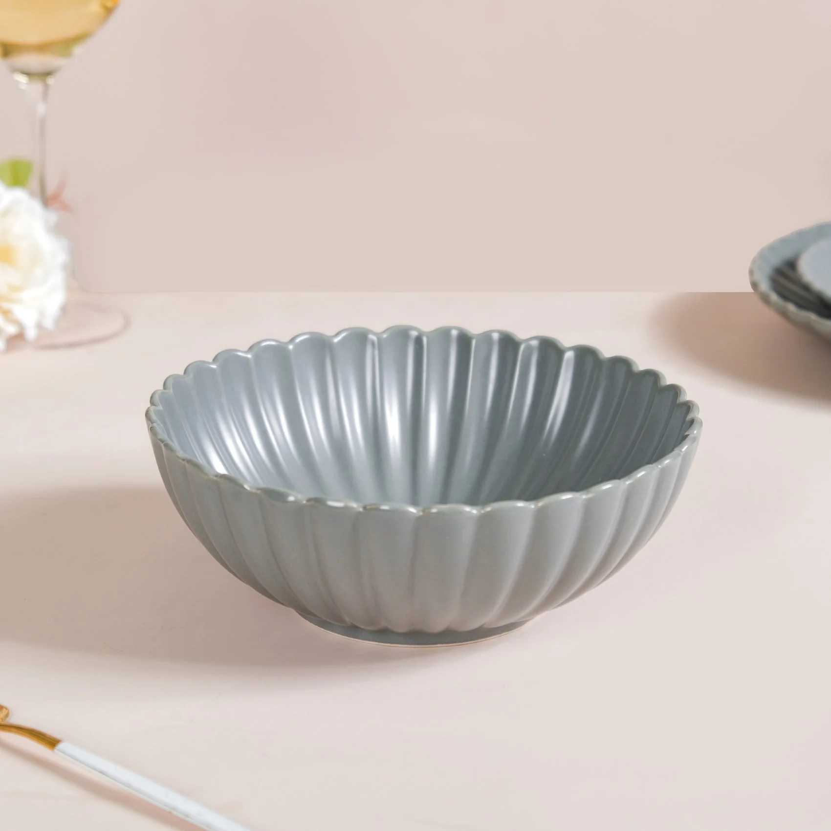 Set Of 2 Large Serving Bowls Scallop Grey 1000ml - Image 7