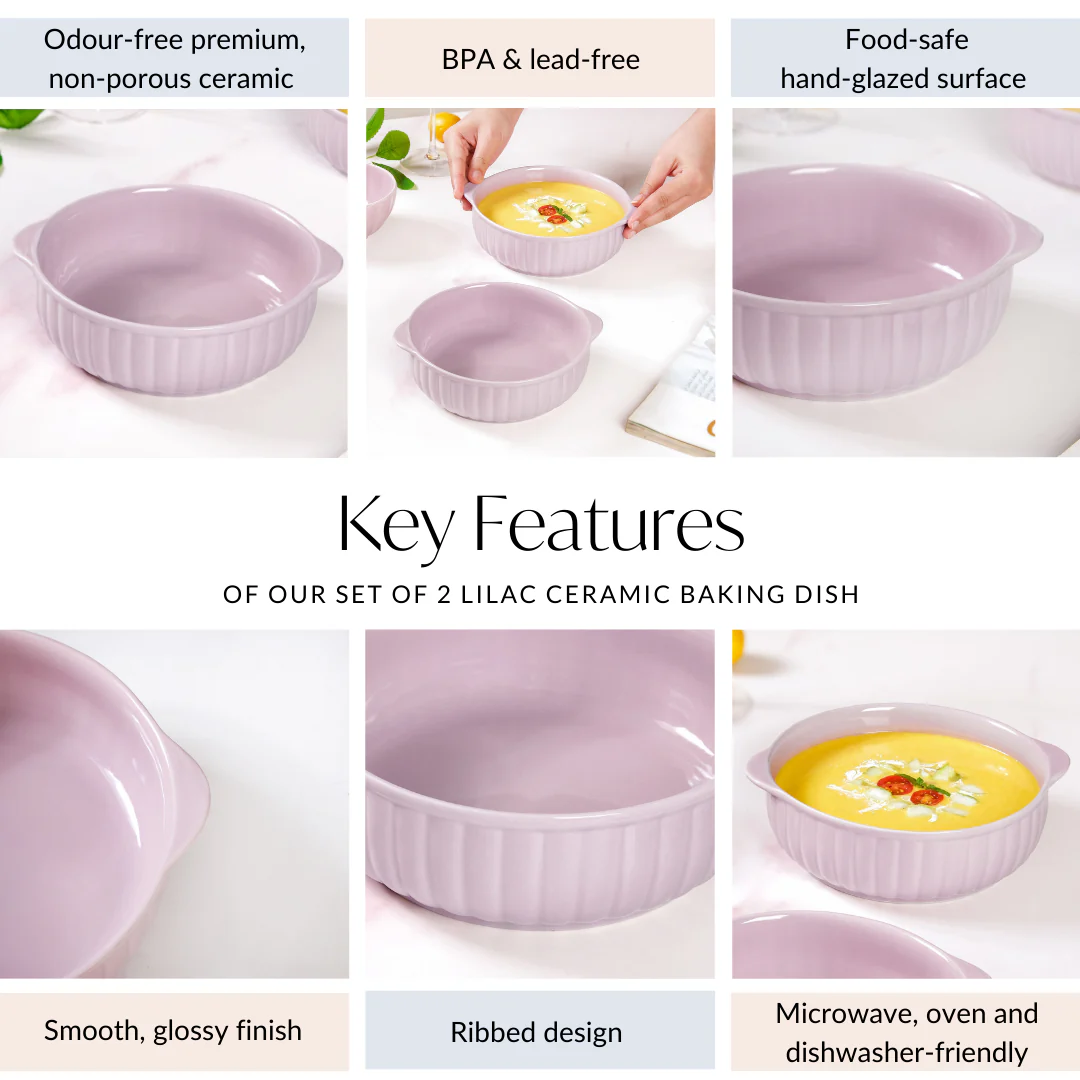 Set Of 2 Lilac Ceramic Baking And Serving Dish 800ml - Image 5