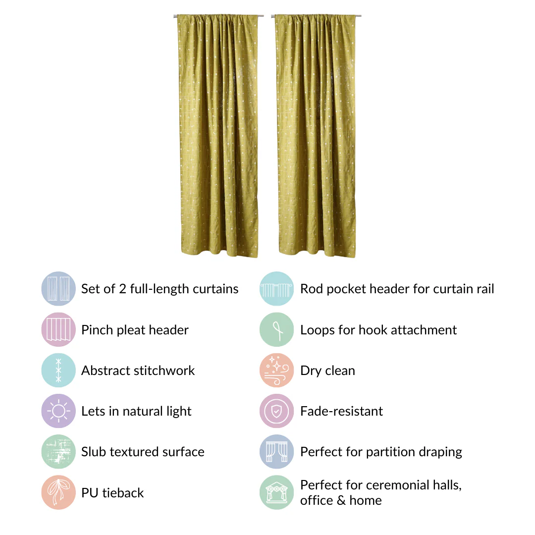 Set Of 2 Olive Green Embroidered Full Length Curtain 84x54 Inch - Image 4