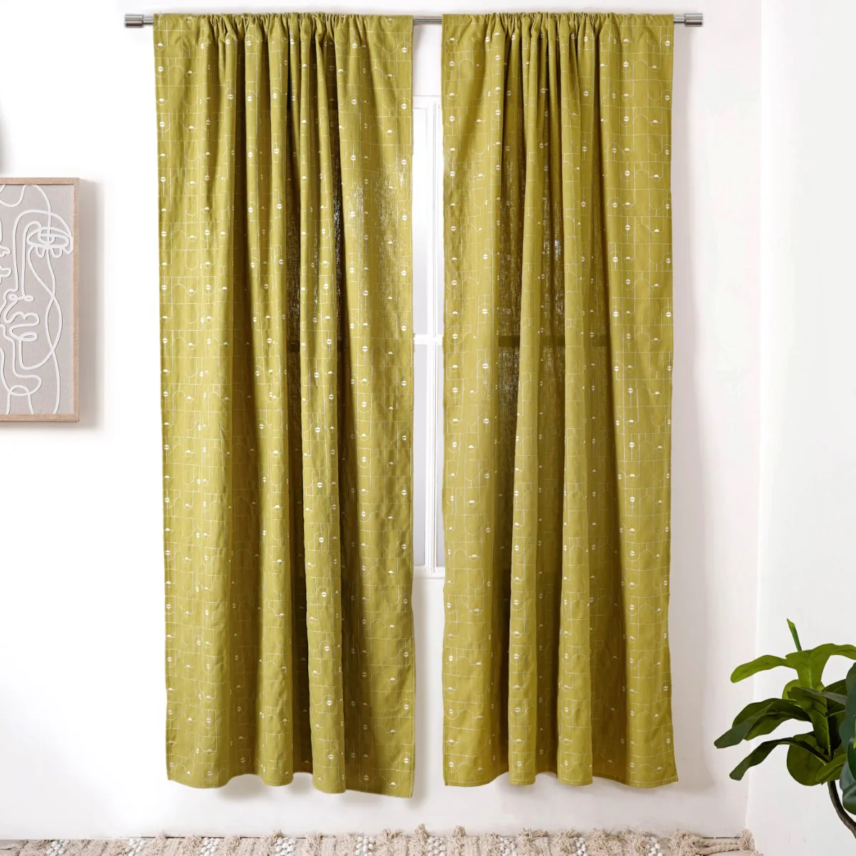 Set Of 2 Olive Green Embroidered Full Length Curtain 84x54 Inch - Image 5