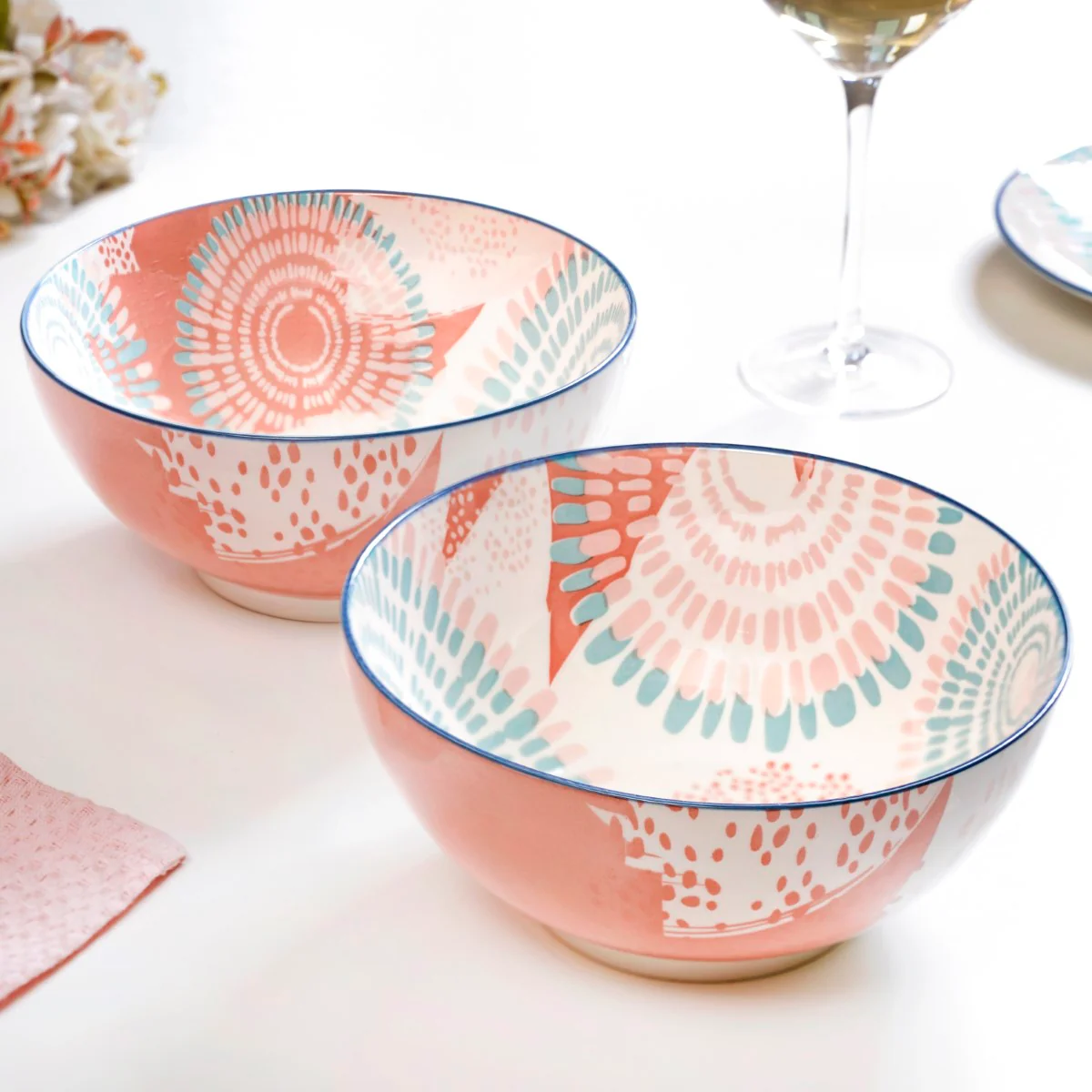 Set Of 2 Pastel Ceramic Serving Bowls 1650ml