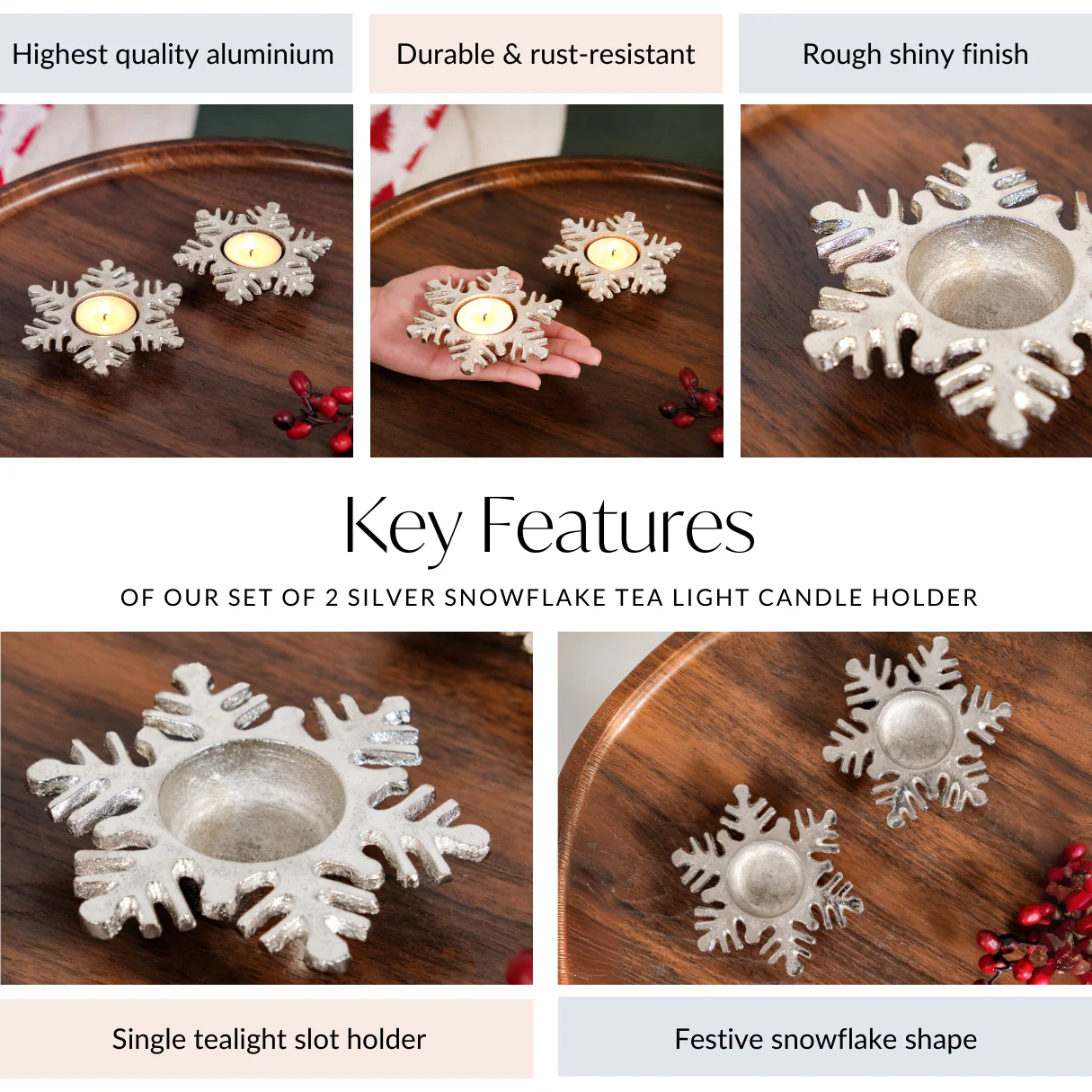 Set Of 2 Silver Snowflake Tea Light Candle Holder - Image 5