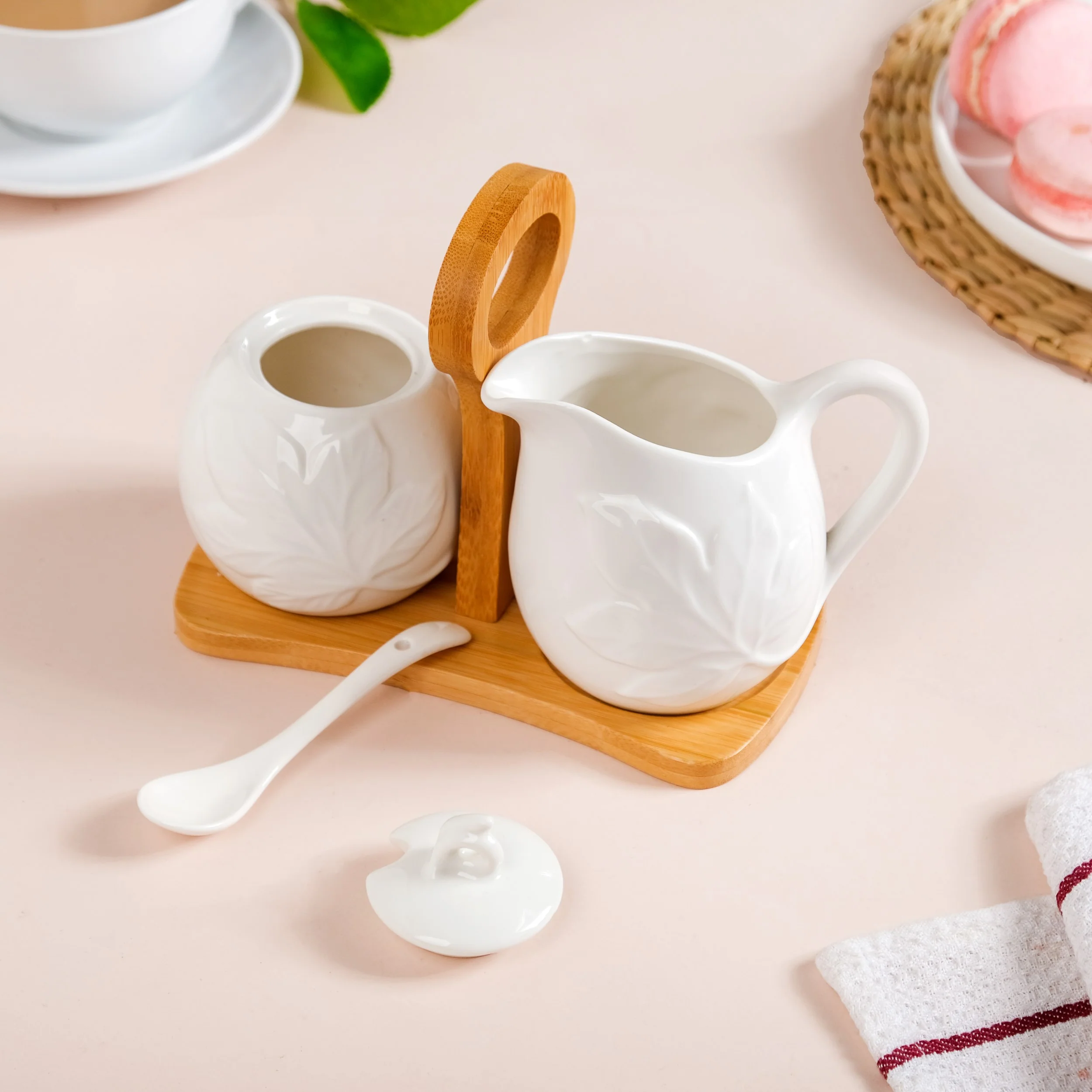 Set Of 2 Sugar And Milk Pots With Wooden Stand - Image 10