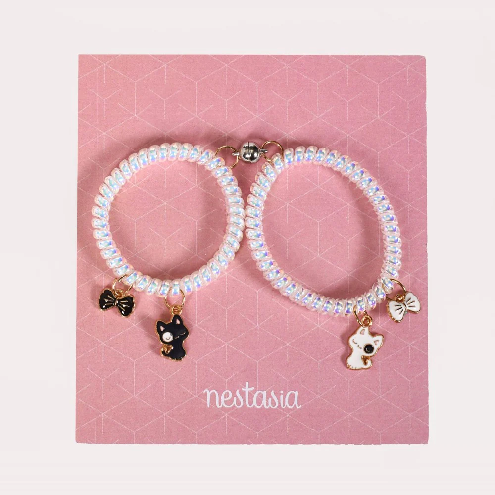 Set Of 2 Winking Kitten And Bow Charm Bracelet - Image 2