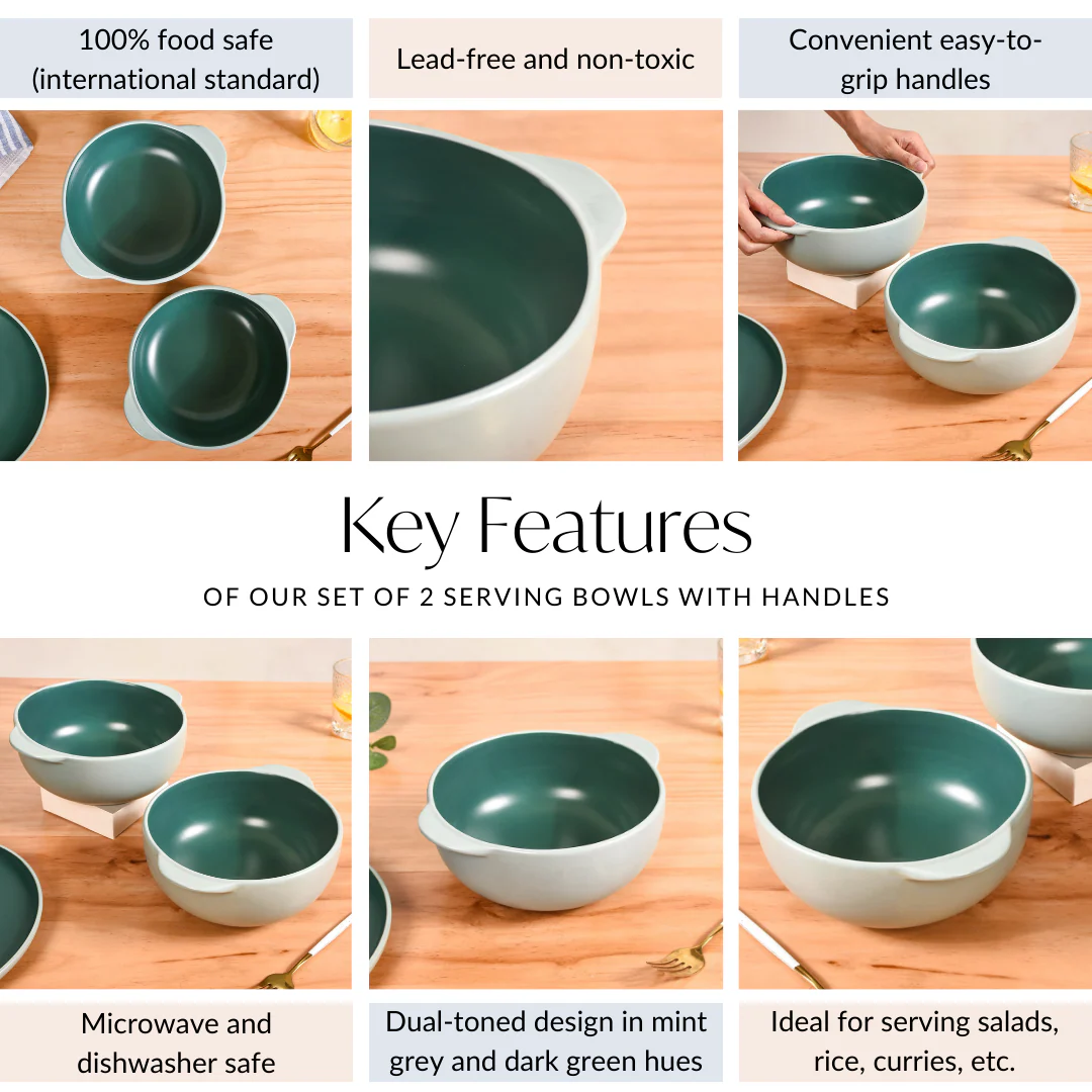 Set Of 2 Zoella Green Serving Bowls With Handles 1900ml - Image 3
