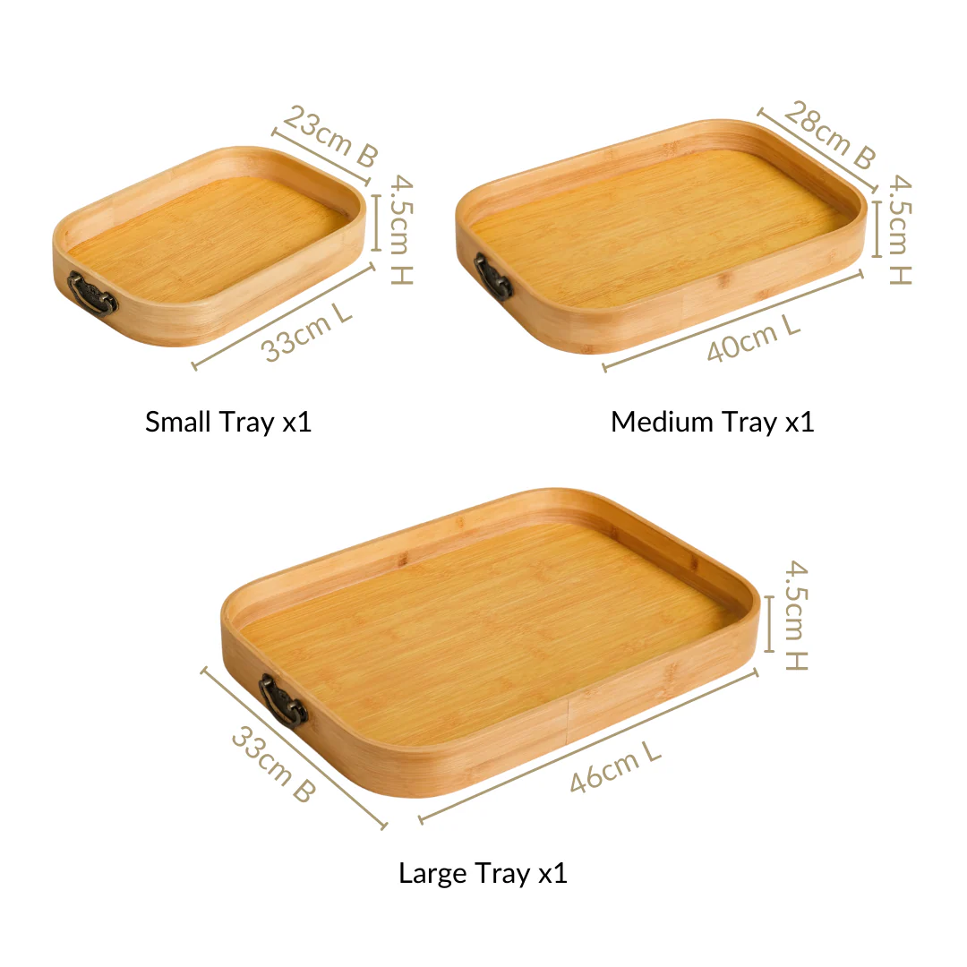 Set Of 3 Bamboo Wood Serving Trays With Handles - Image 4