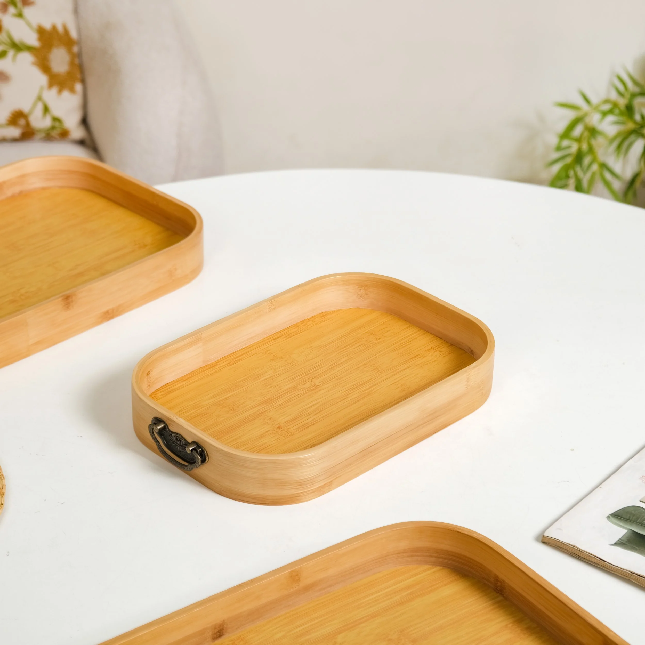 Set Of 3 Bamboo Wood Serving Trays With Handles - Image 8