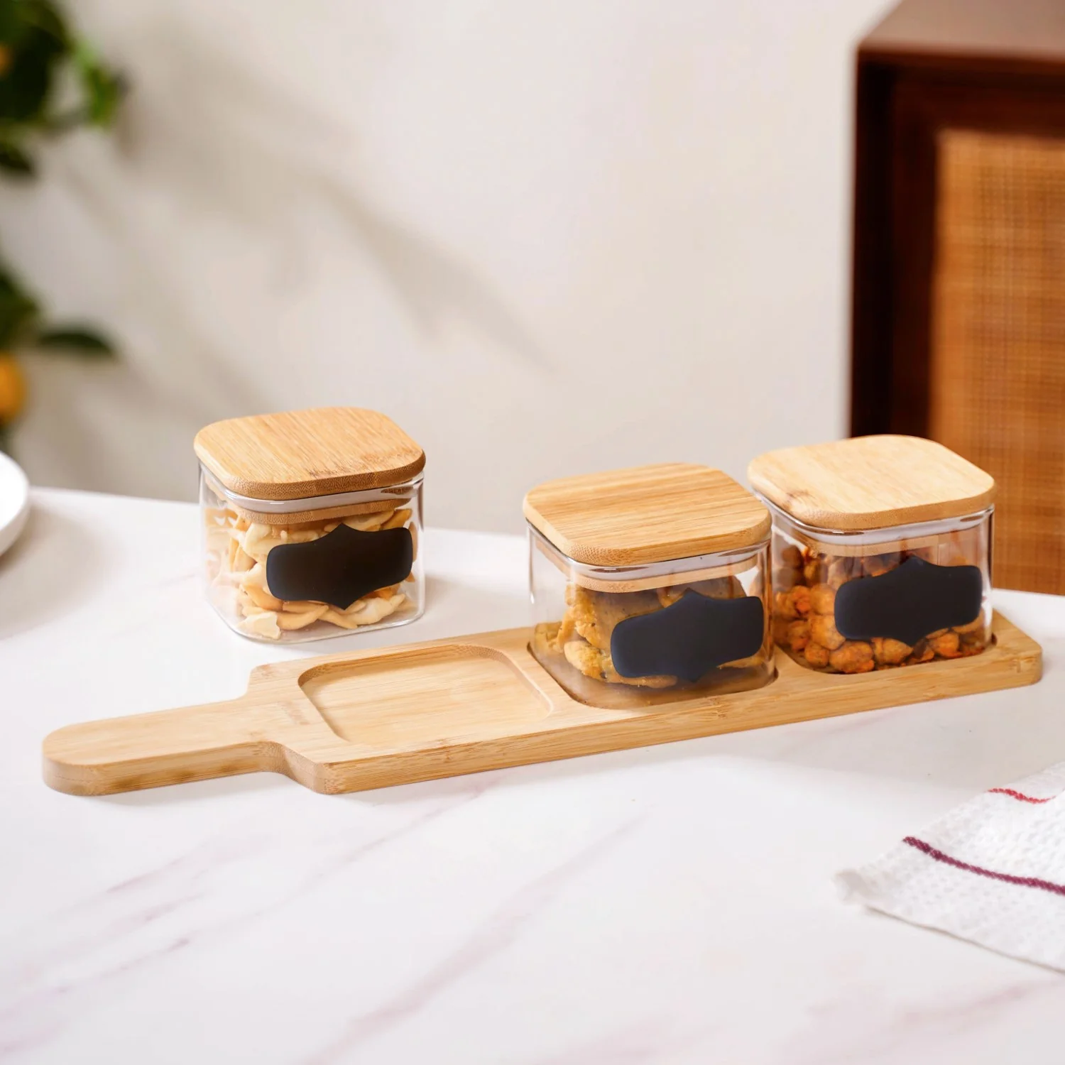 Set Of 3 Clear Glass Chalkboard Snack Serving Jars With Tray 350ml - Image 10