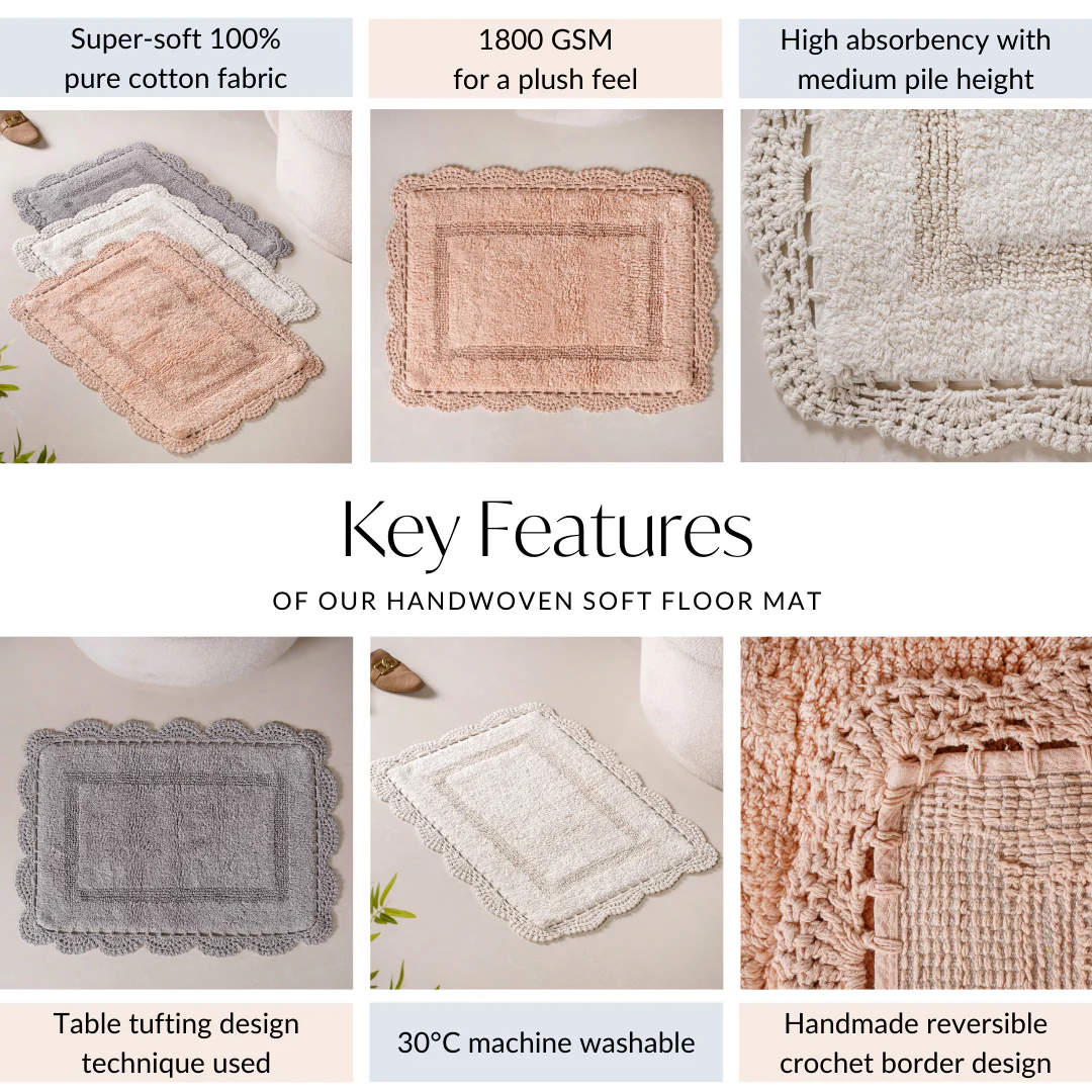 Set Of 3 Crochet Bordered Cotton Floor Mats 29x21 Inch - Image 5