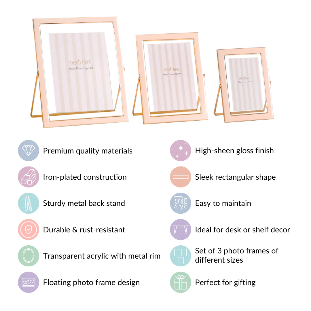 Set Of 3 Luxury Tabletop Photo Frames Peach - Image 8