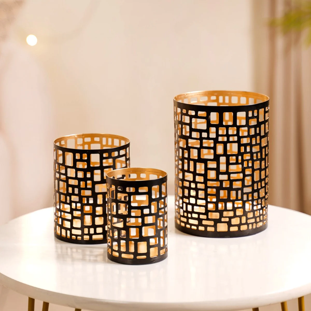Set of 3 Luxe Metal Cutwork Votive Holder - Image 8