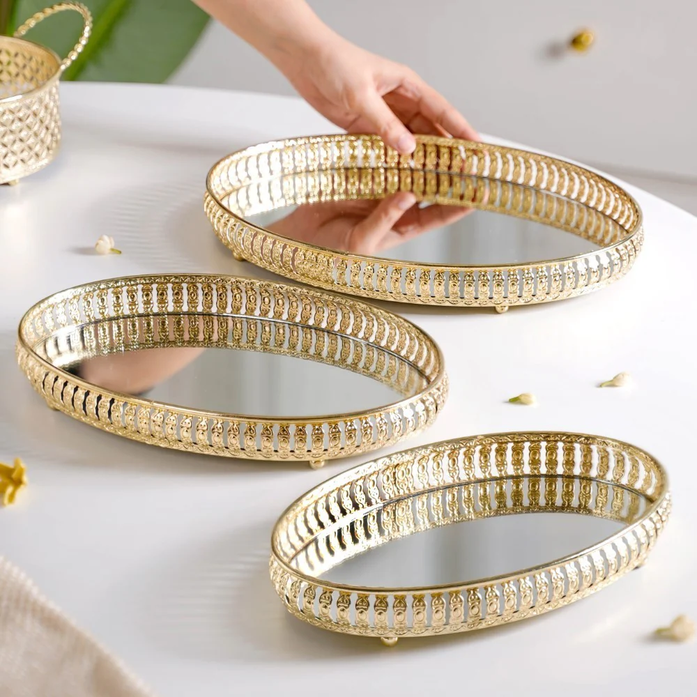 Set Of 3 Oval Metal Tray Gold - Image 2