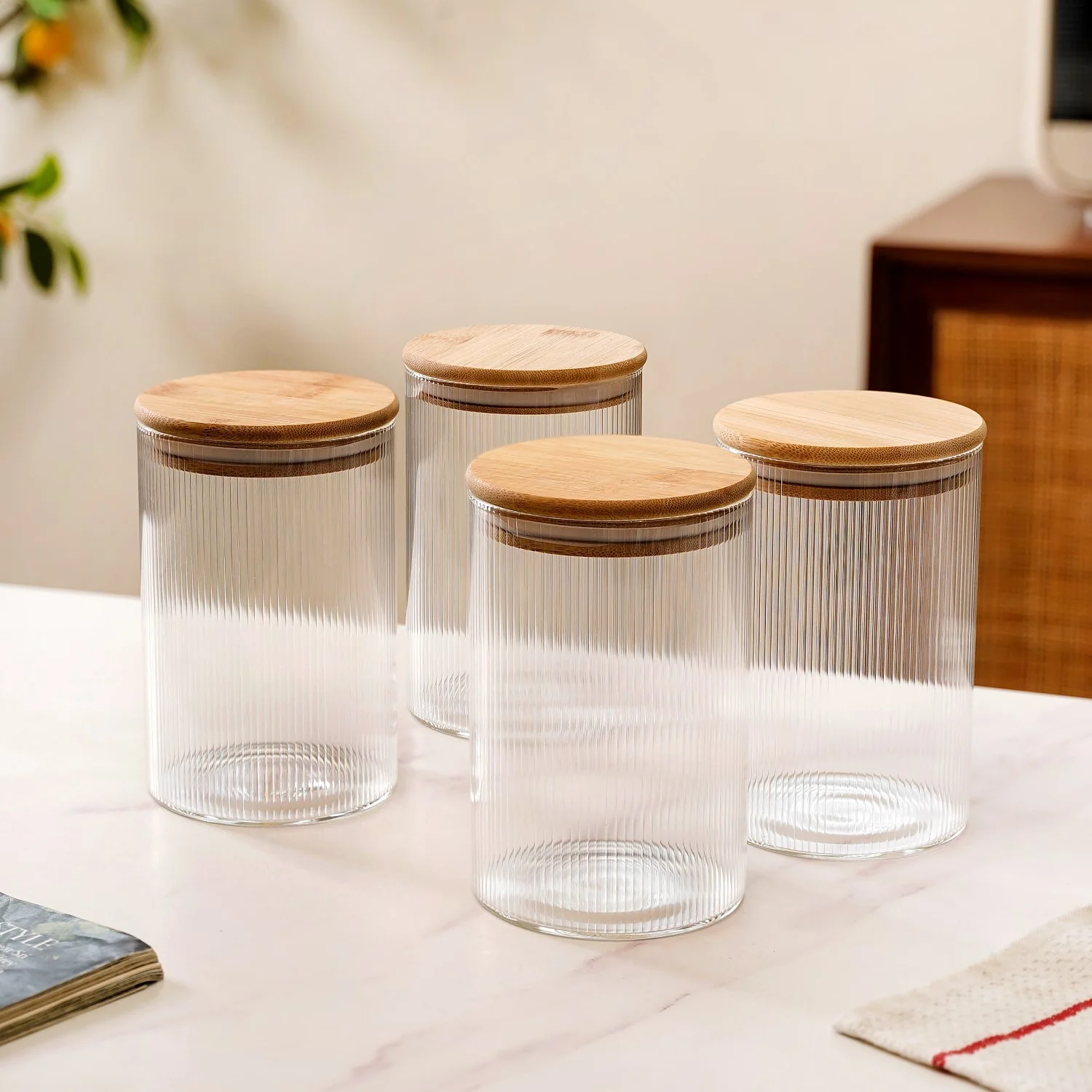 Set Of 4 Airtight Borosilicate Glass Jar With Fluted Design 1100ml - Image 10