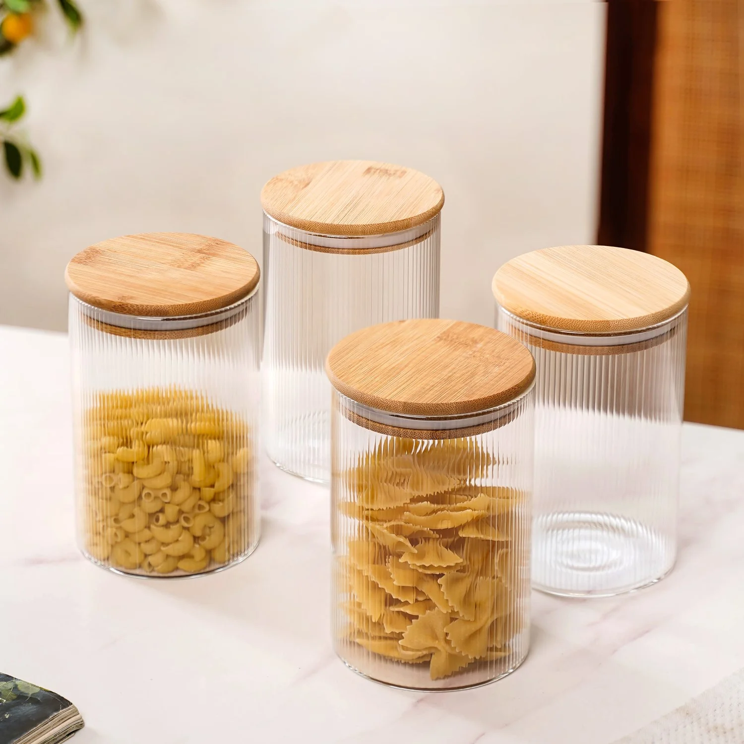 Set Of 4 Airtight Borosilicate Glass Jar With Fluted Design 1100ml - Image 2