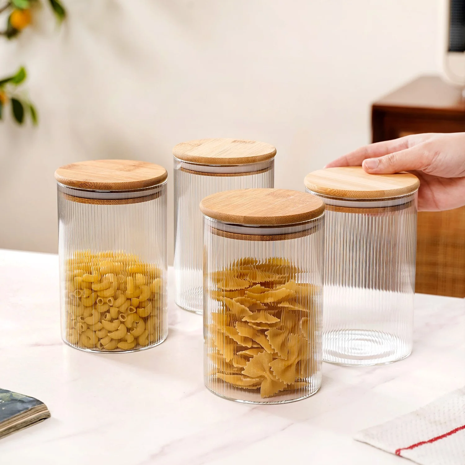 Set Of 4 Airtight Borosilicate Glass Jar With Fluted Design 1100ml - Image 3