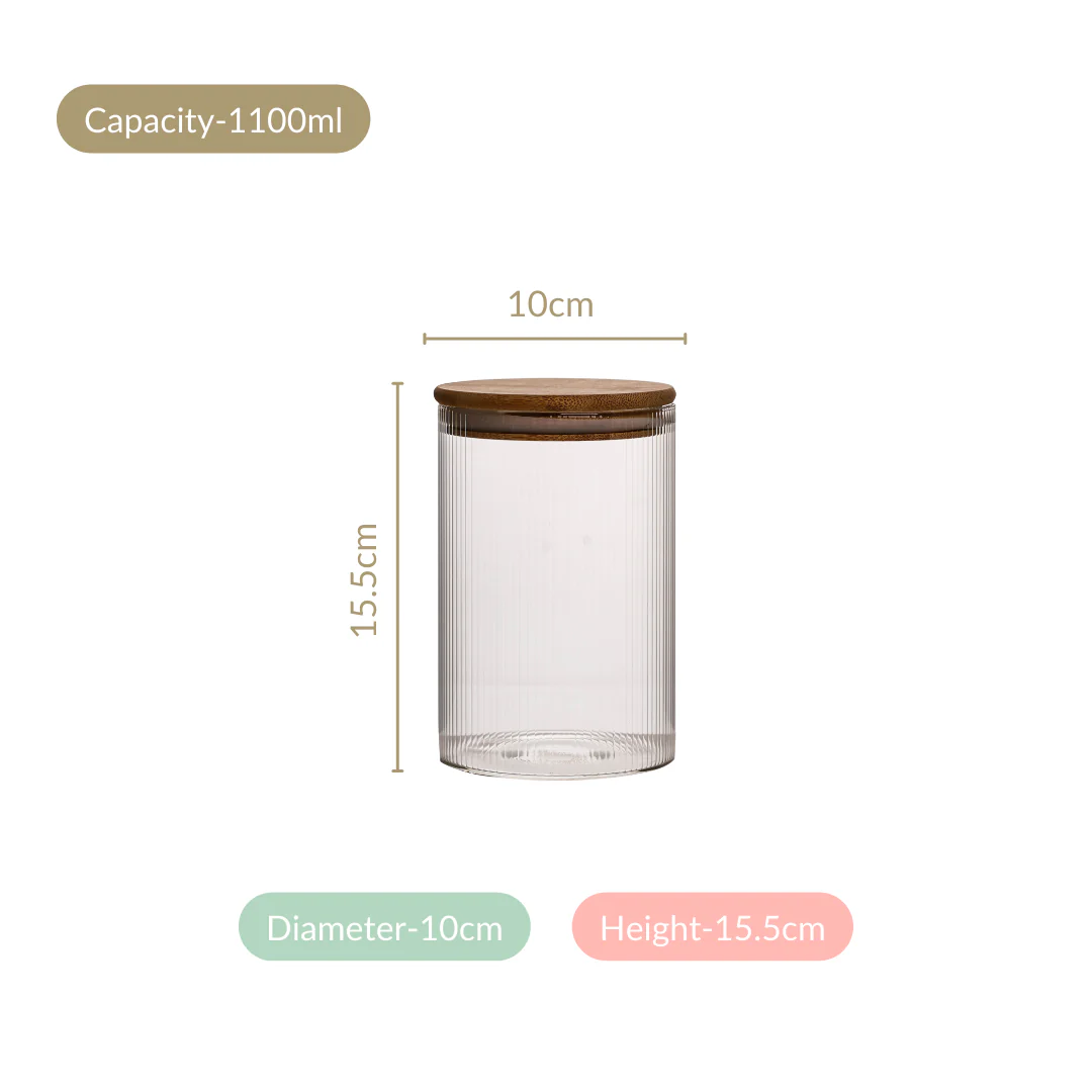Set Of 4 Airtight Borosilicate Glass Jar With Fluted Design 1100ml - Image 4