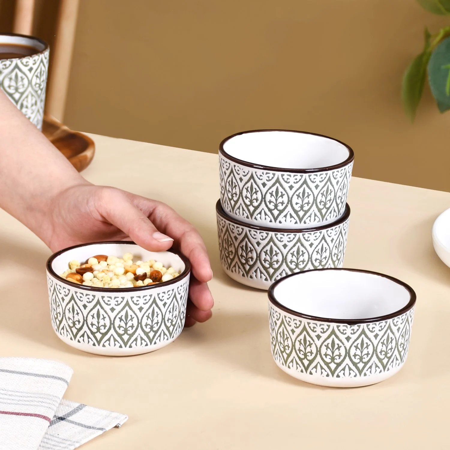 Set Of 4 Baroque Ceramic Small Bowl Green 200ml - Image 3