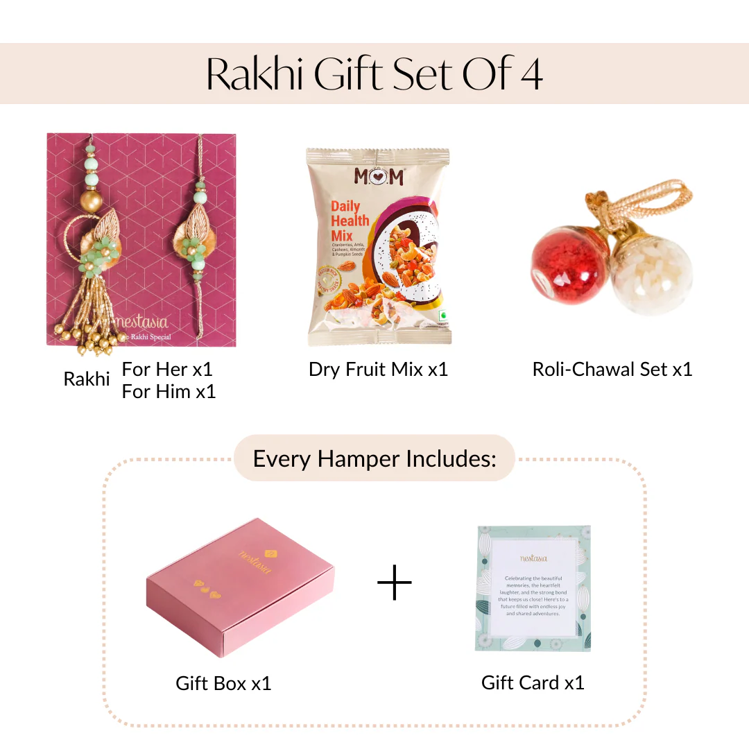 Set Of 4 Floral Love Rakhi Lumba For Bhaiya Bhabhi With Box And Card - Image 7