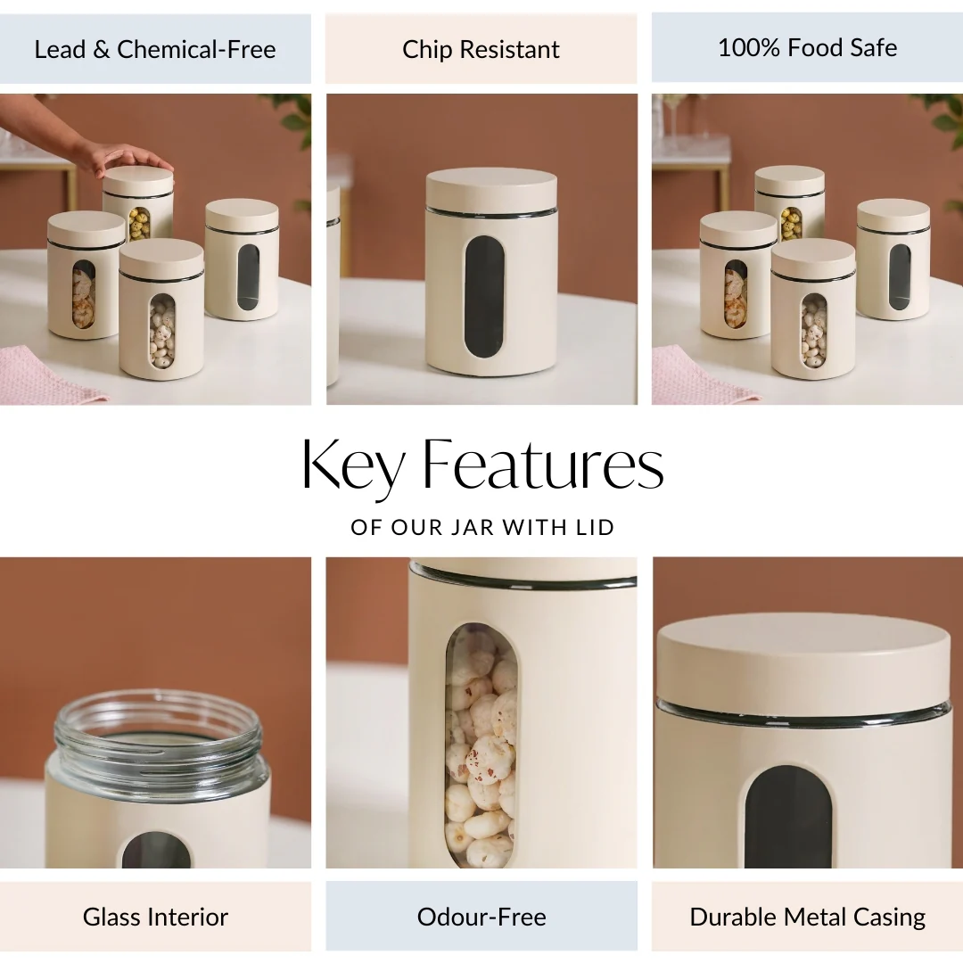 Set Of 4 Glass Storage Canister With Viewing Window 1200ml - Image 4