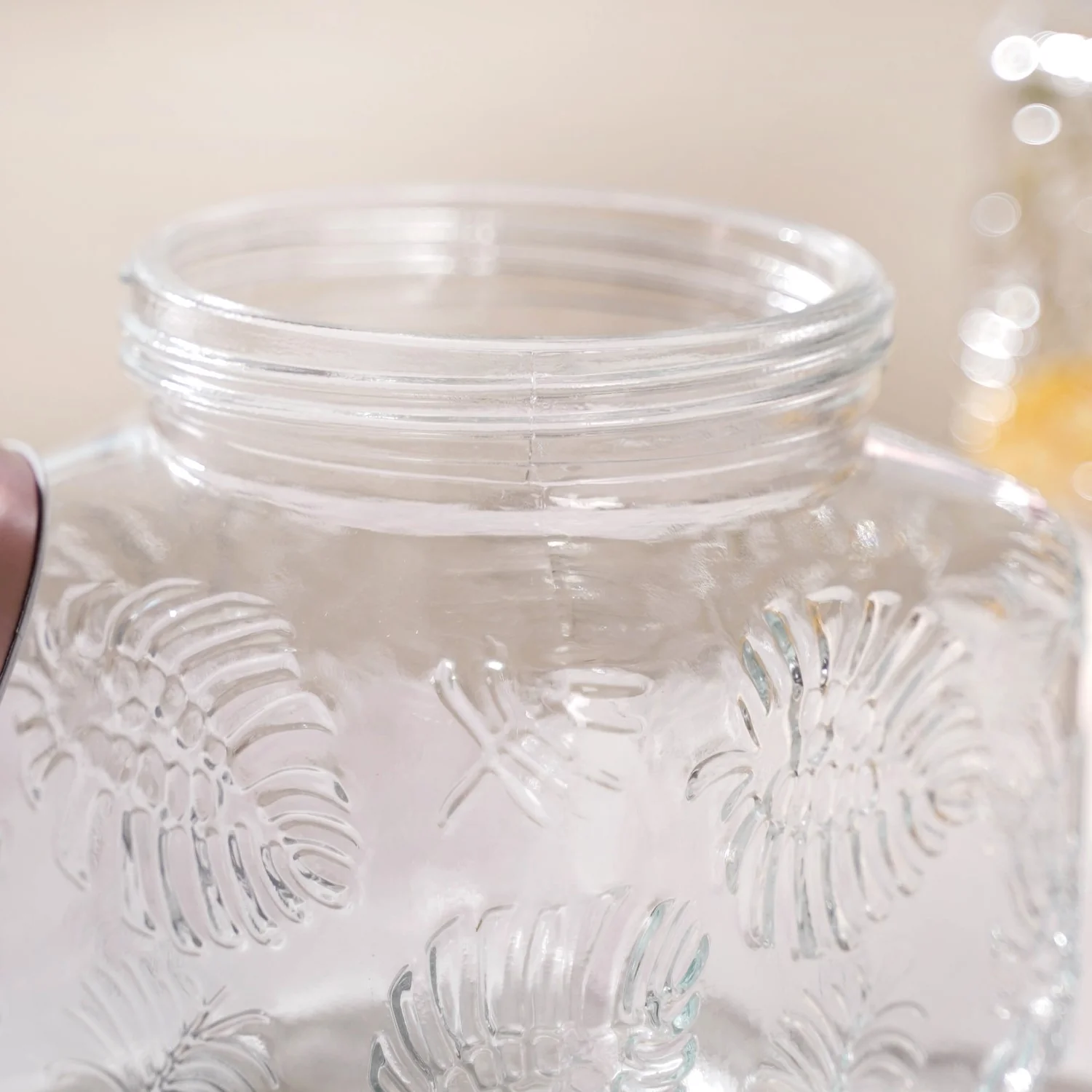 Set Of 4 Monstera Leaf Glass Jar With Rose Gold Lid 1500ml - Image 8