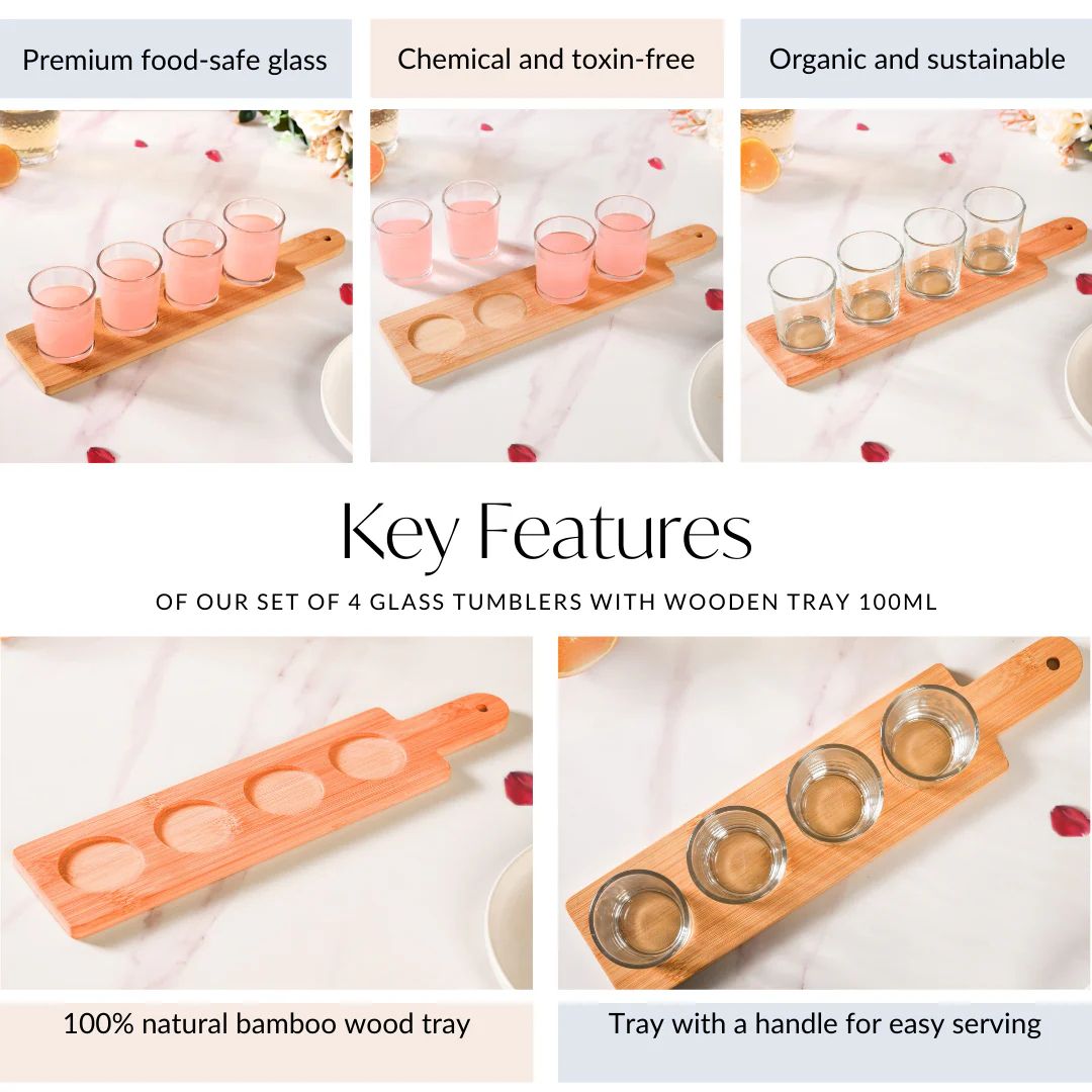 Set Of 4 Shot Glasses With Wooden Tray 100ml - Image 5