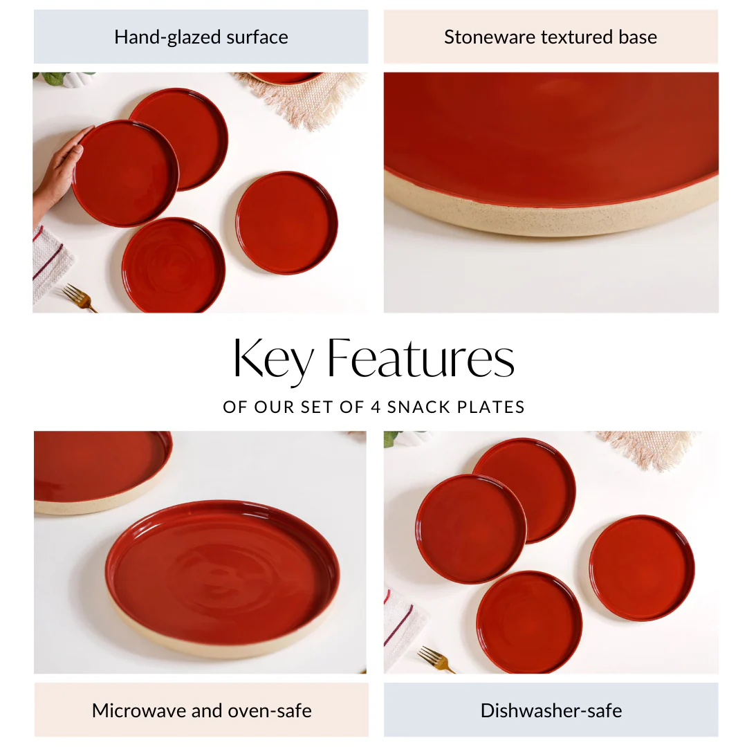 Set Of 4 Stoneware Snack Plates 8 Inch Amber Clay - Image 4