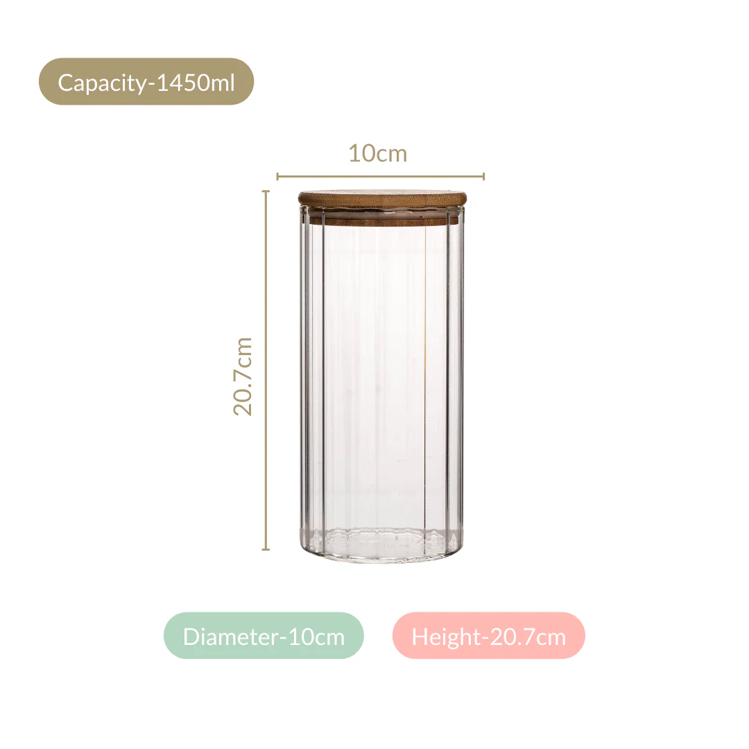 Set Of 4 Tall Airtight Glass Storage Jars With Lid 1450ml - Image 4