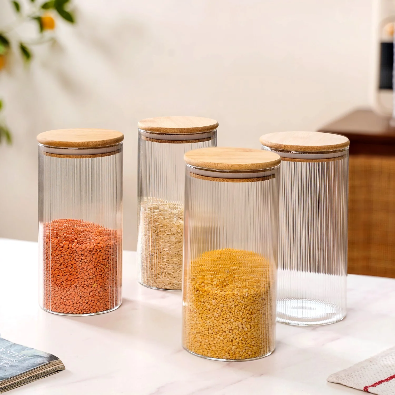 Set Of 4 Tall Fluted Borosilicate Airtight Glass Jar 1500ml - Image 2