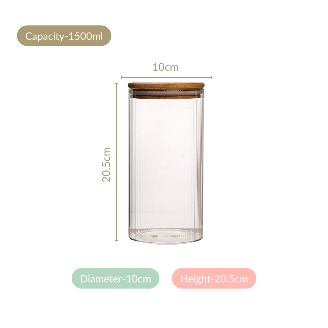 Set Of 4 Tall Fluted Borosilicate Airtight Glass Jar 1500ml - Image 4