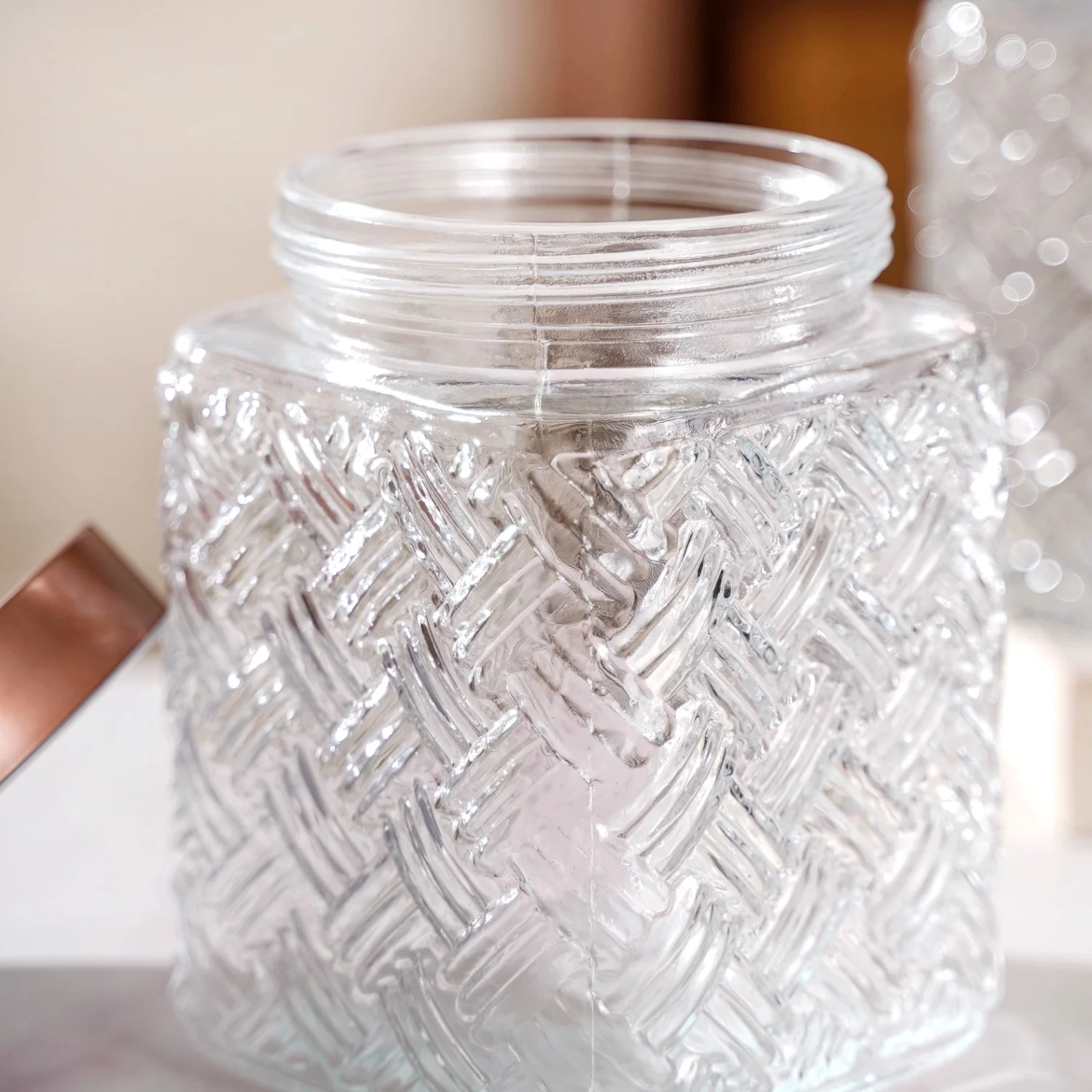 Set Of 4 Textured Glass Jars With Basket Weave 1600ml - Image 8