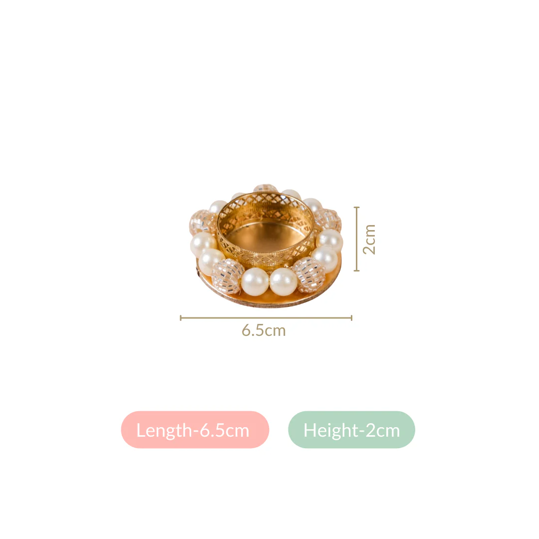 Set Of 6 Artificial Champagne Pearl Tealight Holders - Image 4