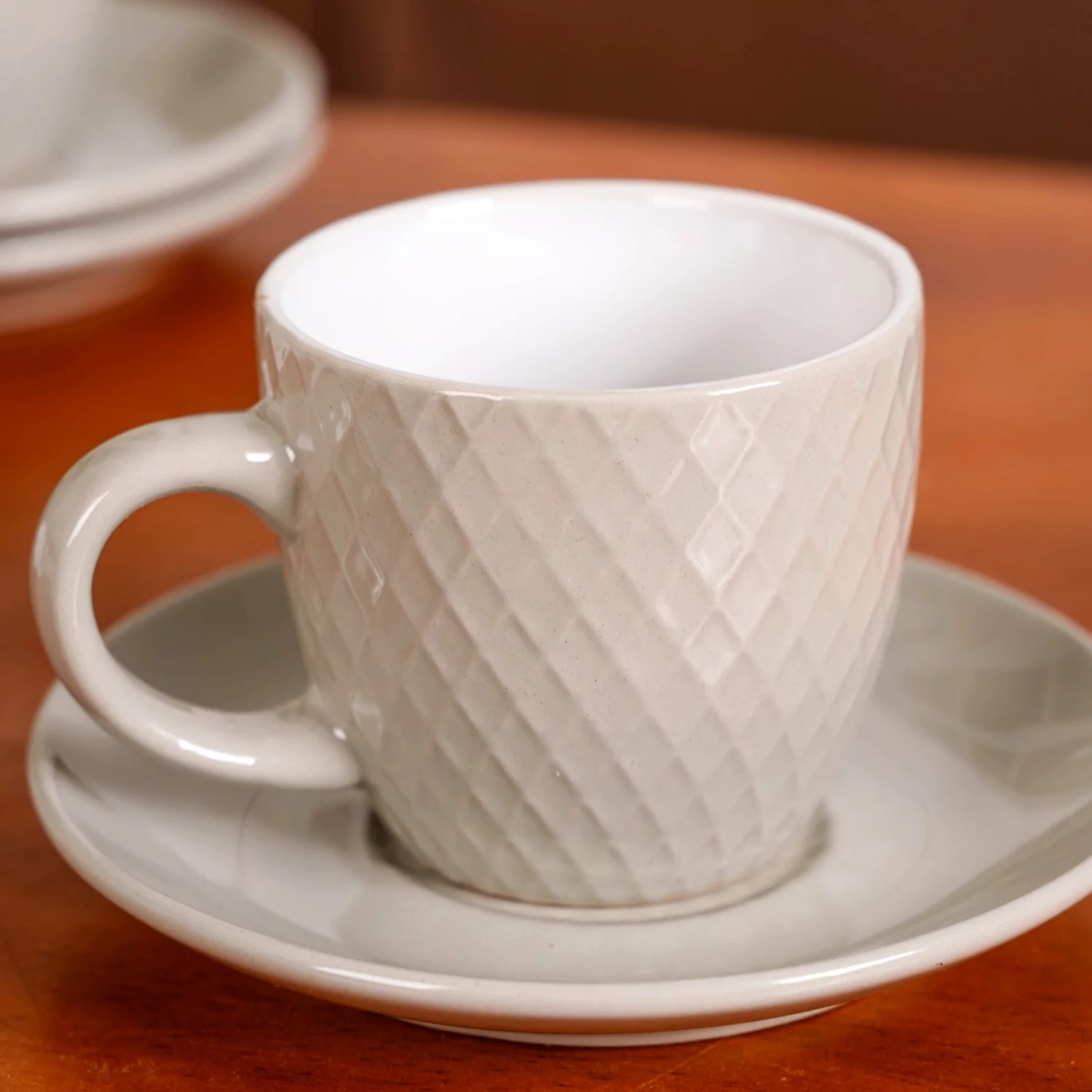 Set Of 6 Ceramic Tara Tea Cup And Saucer Grey 225ml - Image 6
