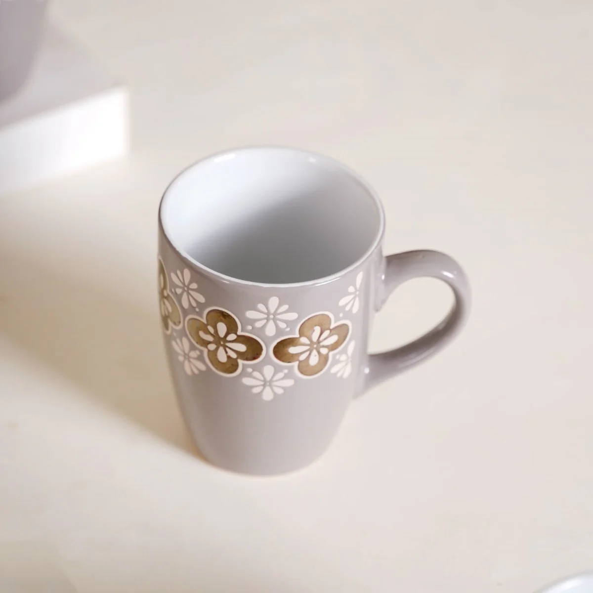 Set Of 6 Floral Patterned Coffee Mug Grey 350ml - Image 7
