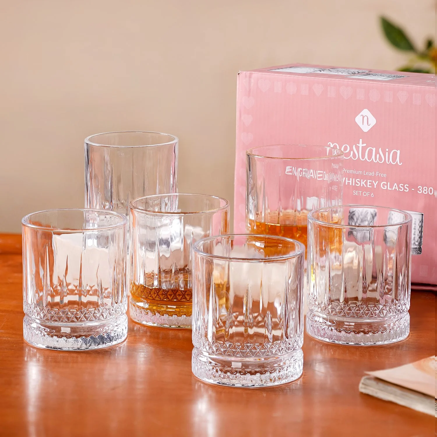 Set Of 6 Luxora Engraved Whiskey Glasses 380ml - Image 2