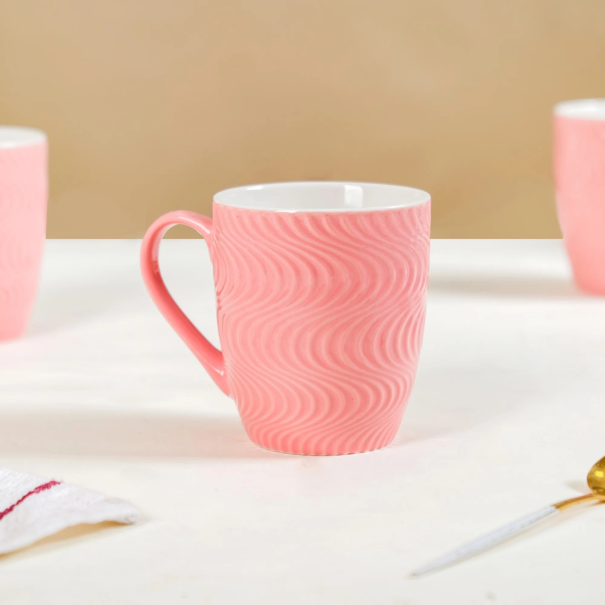 Pink Waves Texture Mug Set Of 6 230ml - Image 3