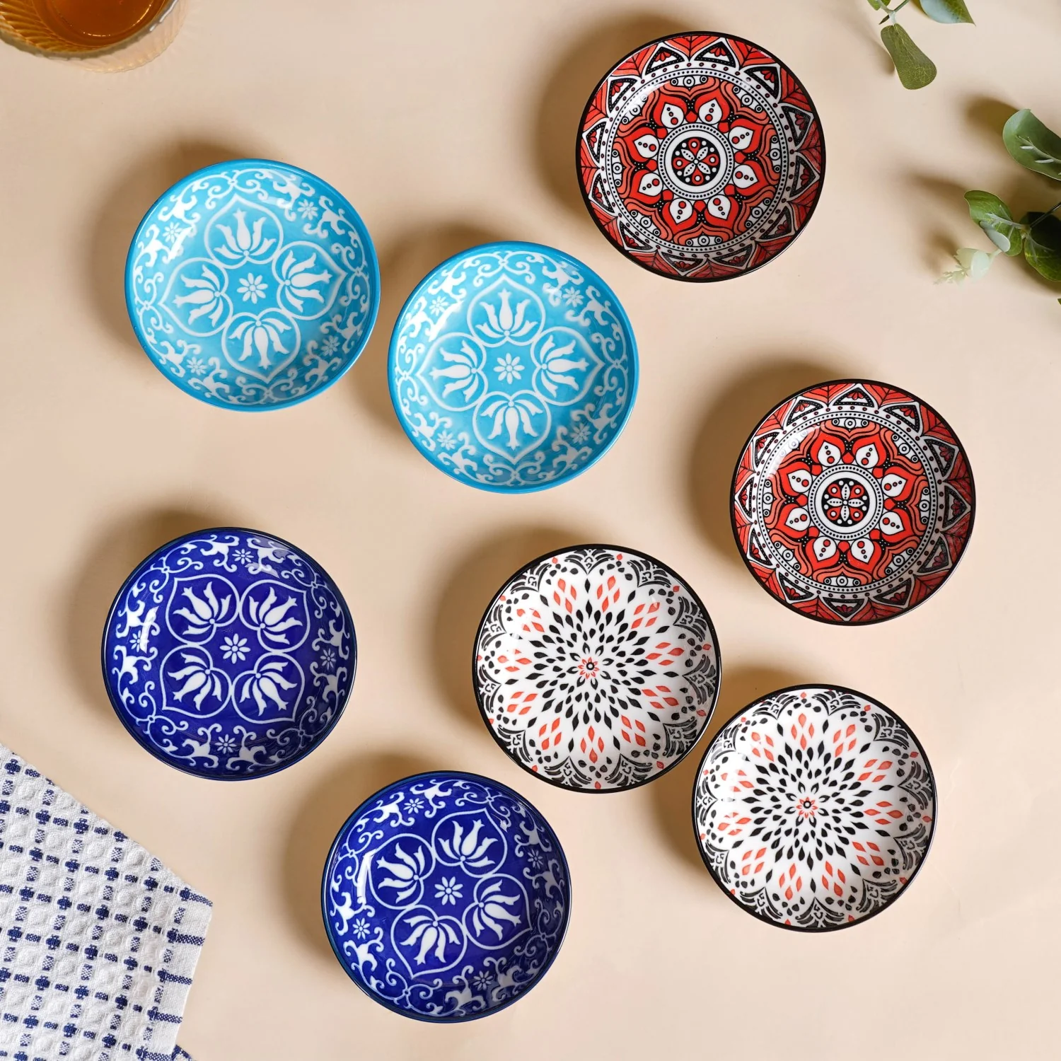 Set Of 8 Floral Mandala Small Ceramic Bowls 70ml - Image 10