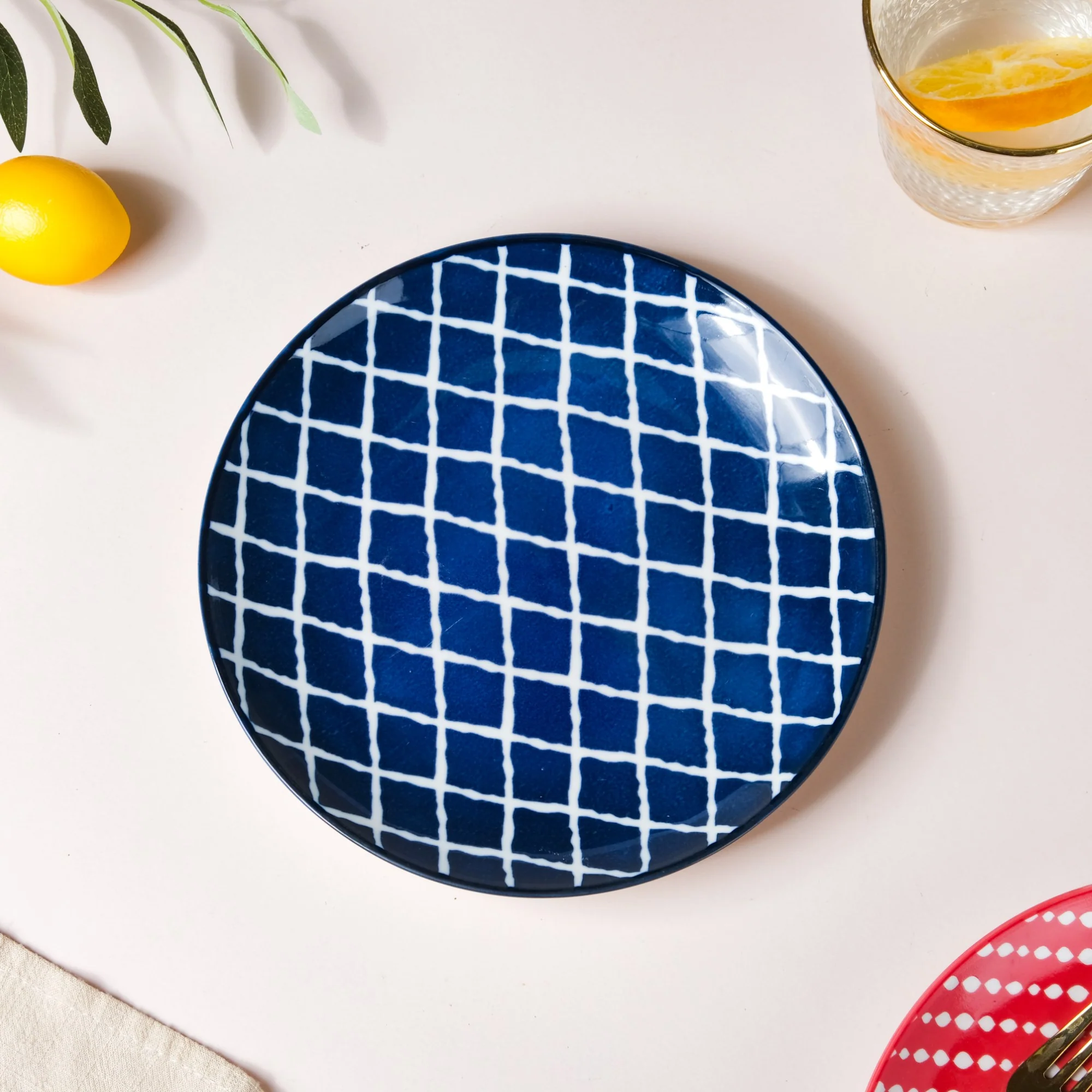 Shibori Chequered Starter Plate Blue 7.5 Inch Set Of 2 - Image 6