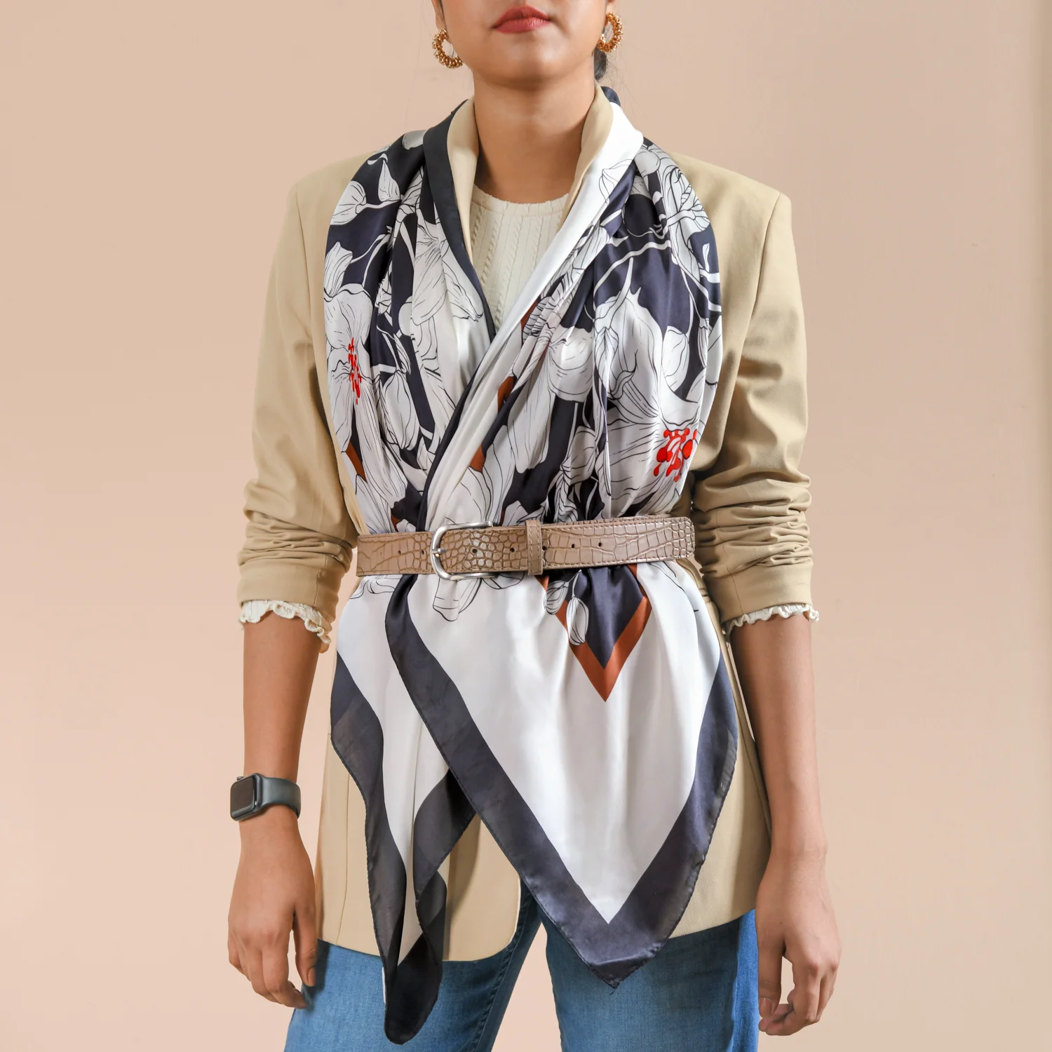 Silk Floral Motif Scarf For Women - Image 2